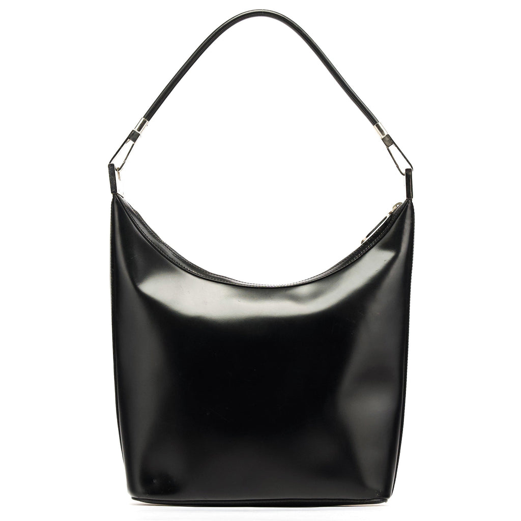 001 3814 Black Leather Hobo Shoulder Bag