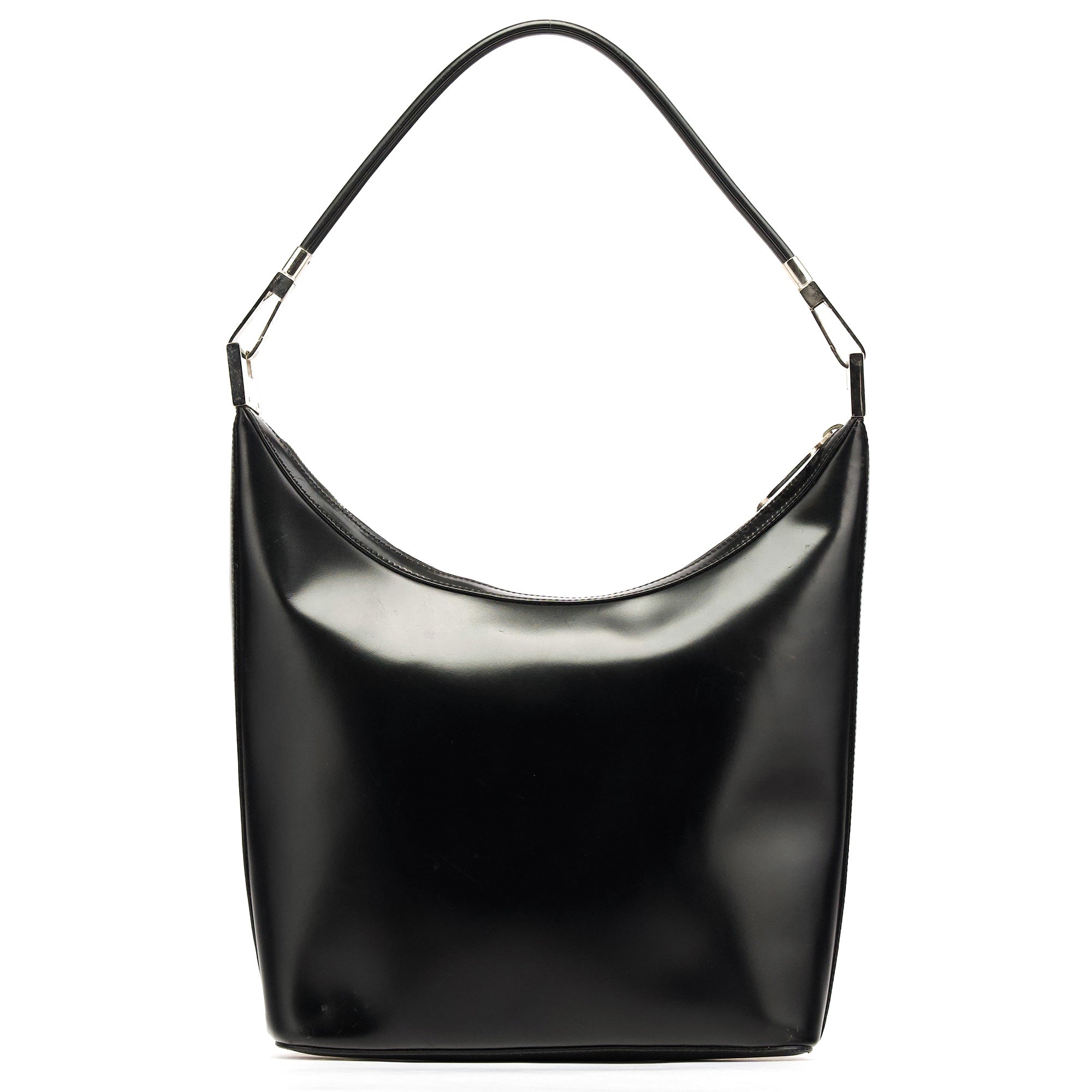 001 3814 Black Leather Hobo Shoulder Bag