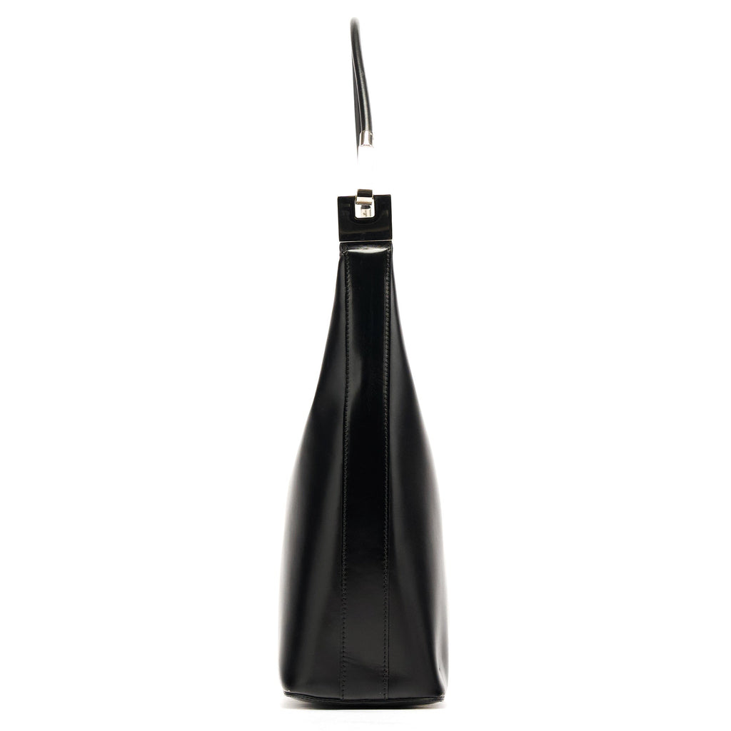 001 3814 Black Leather Hobo Shoulder Bag