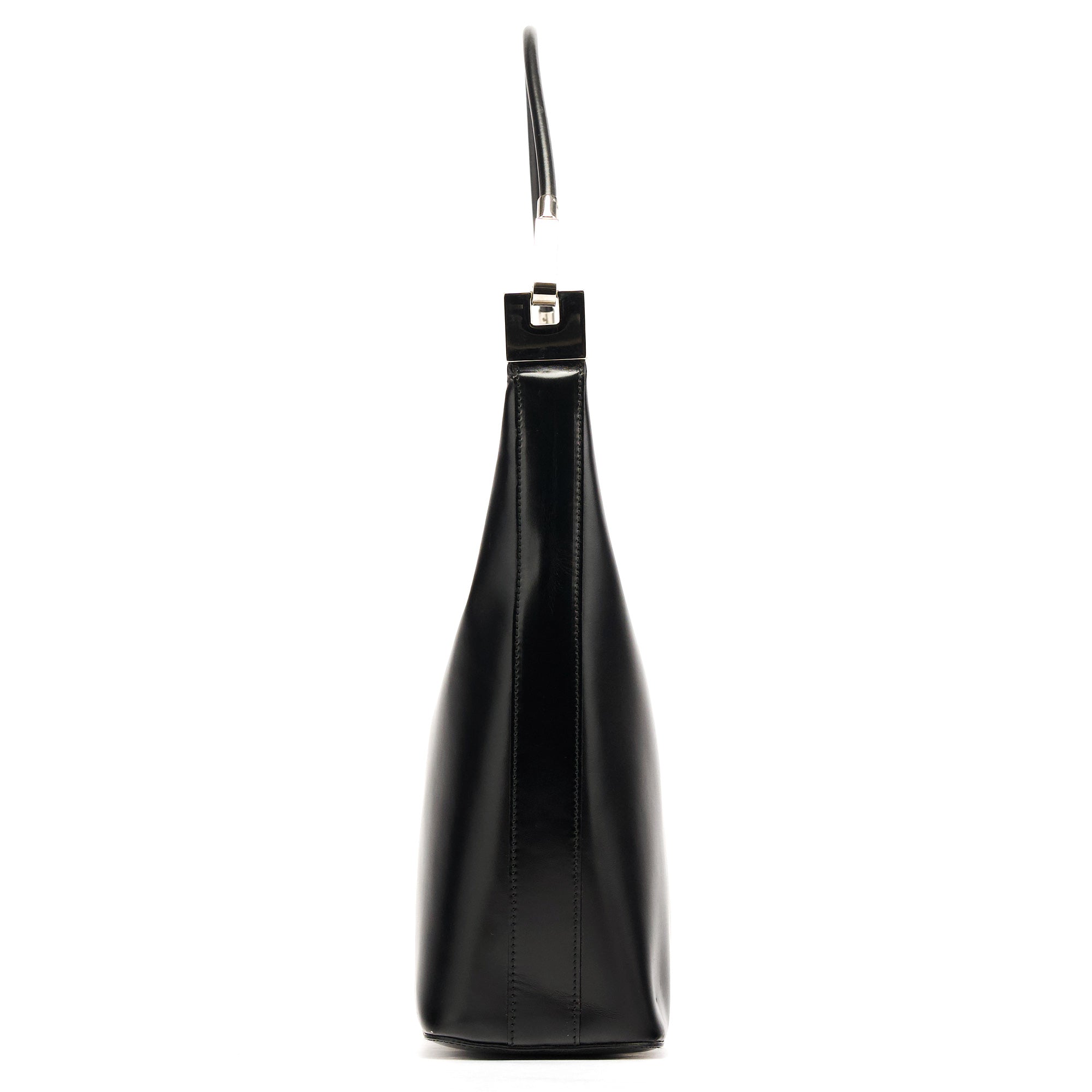 001 3814 Black Leather Hobo Shoulder Bag
