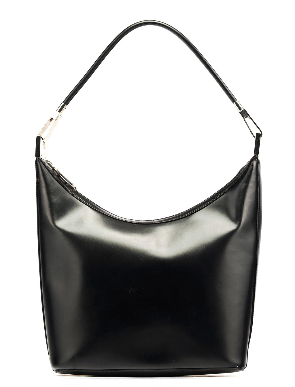 001 3814 Black Leather Hobo Shoulder Bag