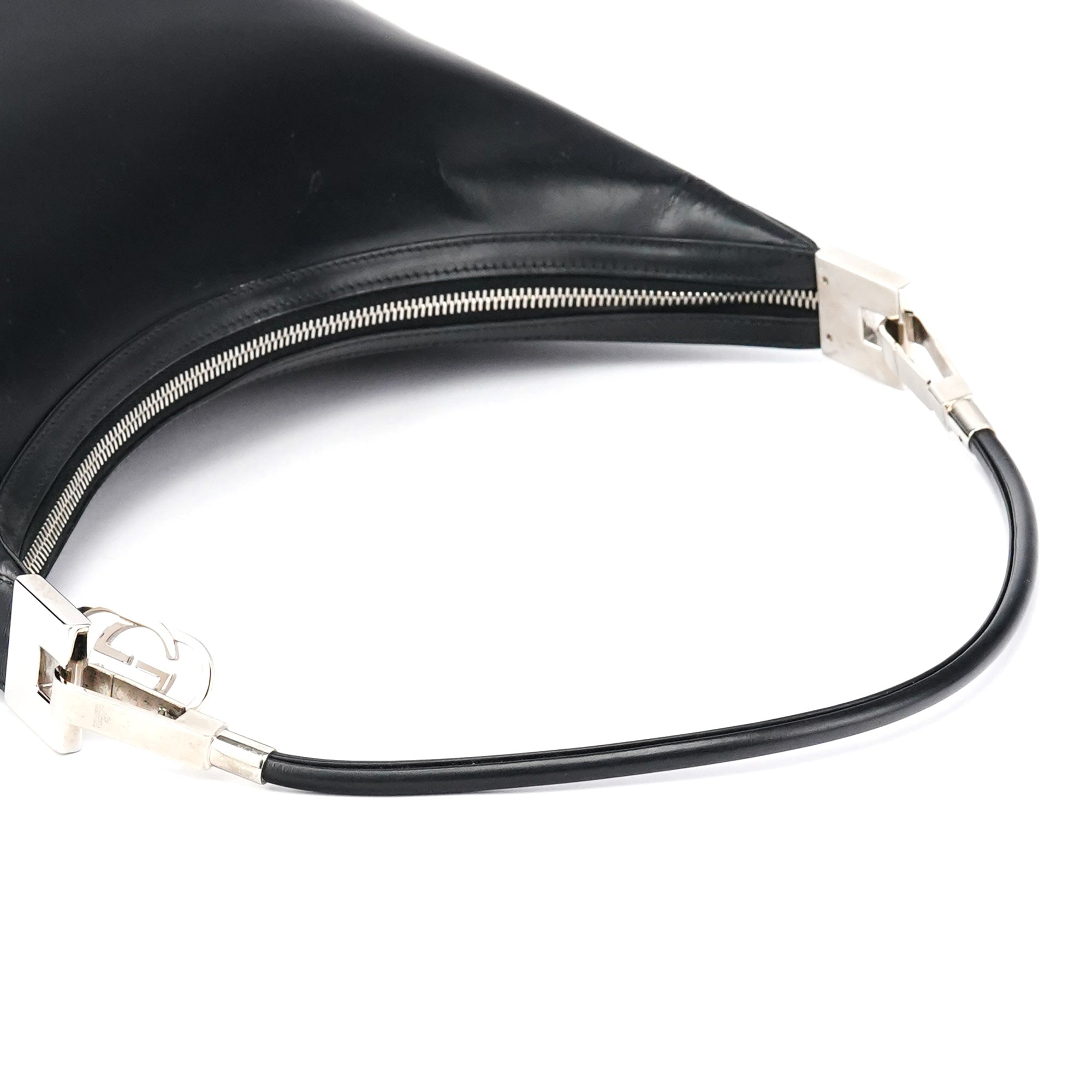 001 3814 Black Leather Hobo Shoulder Bag