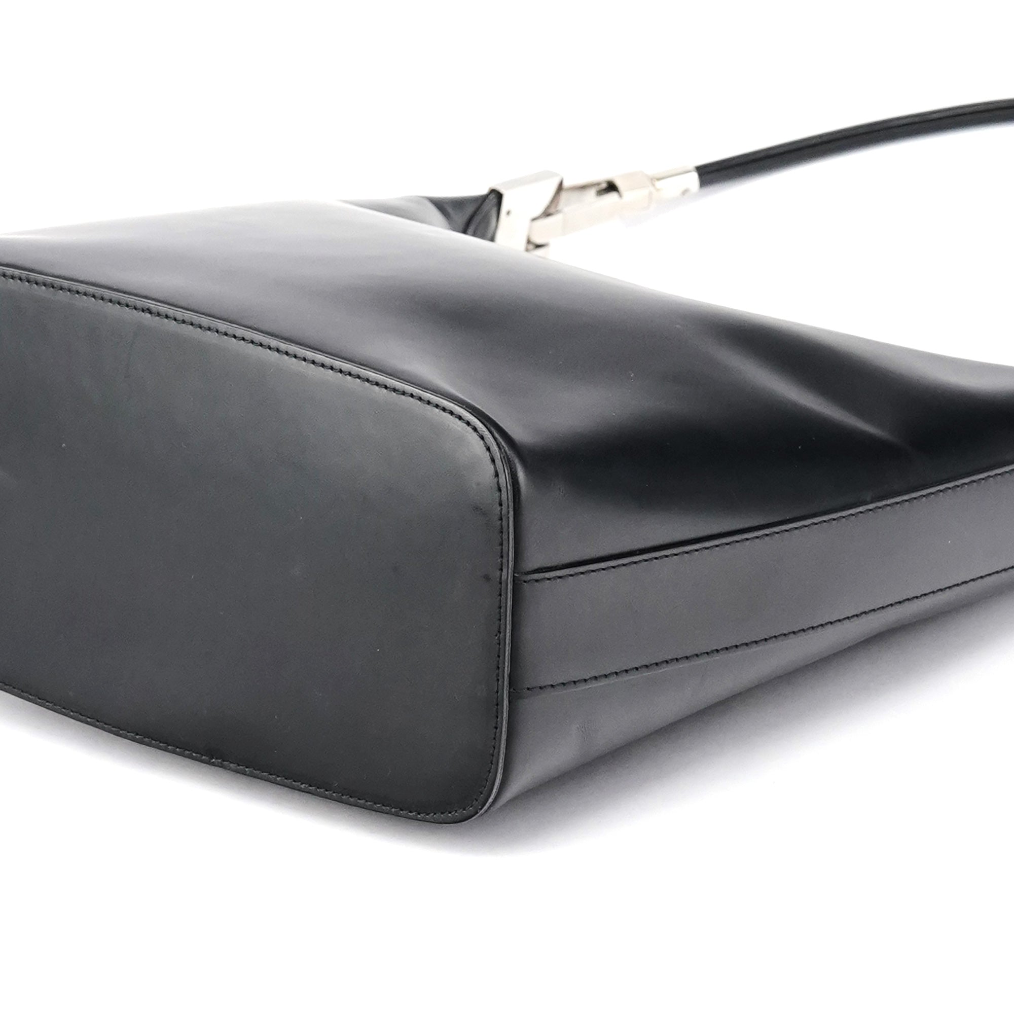 001 3814 Black Leather Hobo Shoulder Bag