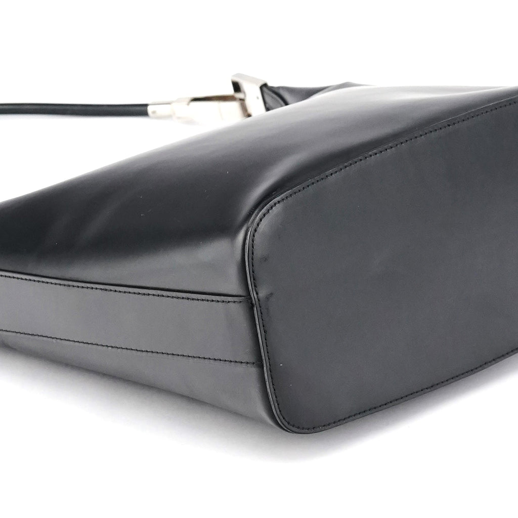 001 3814 Black Leather Hobo Shoulder Bag