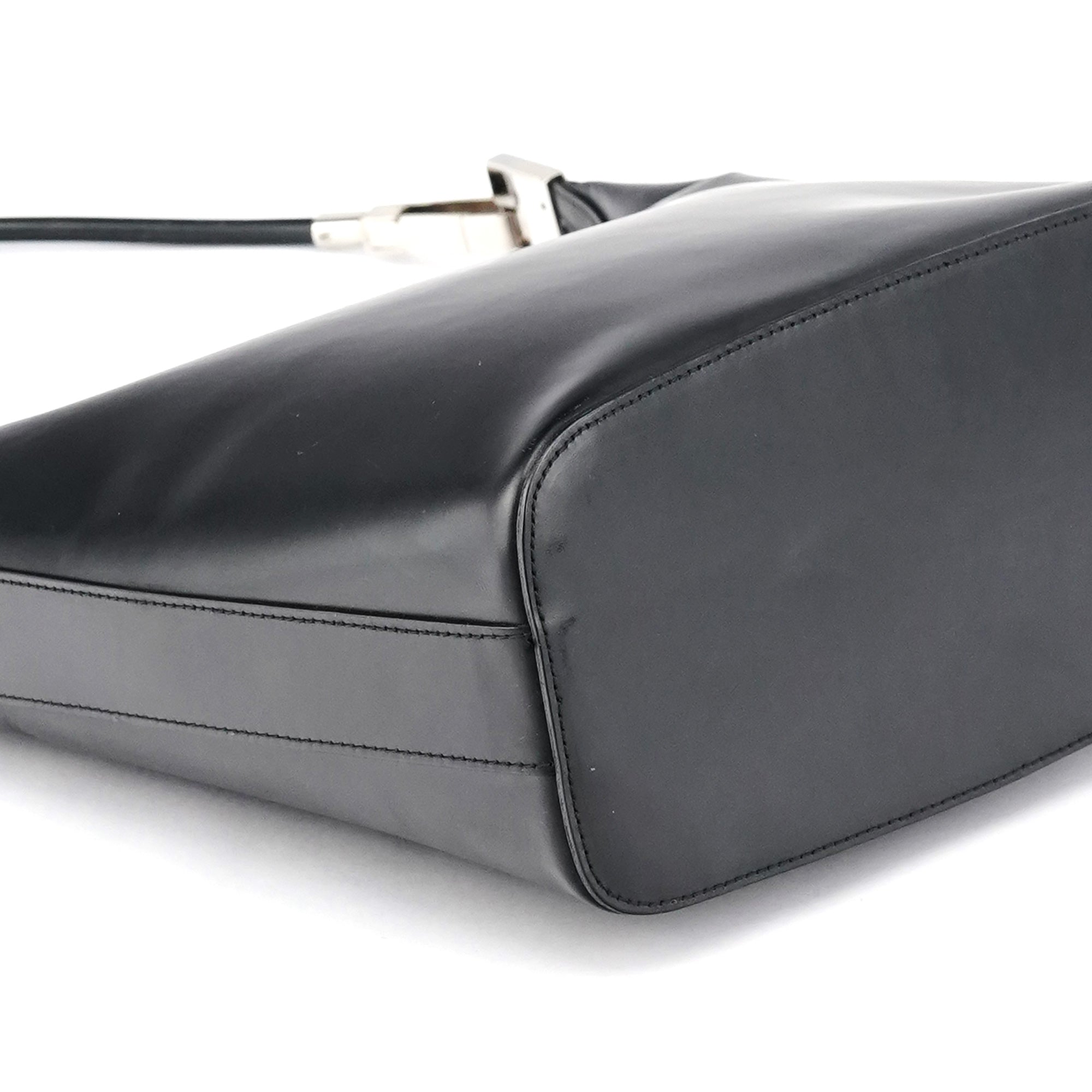 001 3814 Black Leather Hobo Shoulder Bag