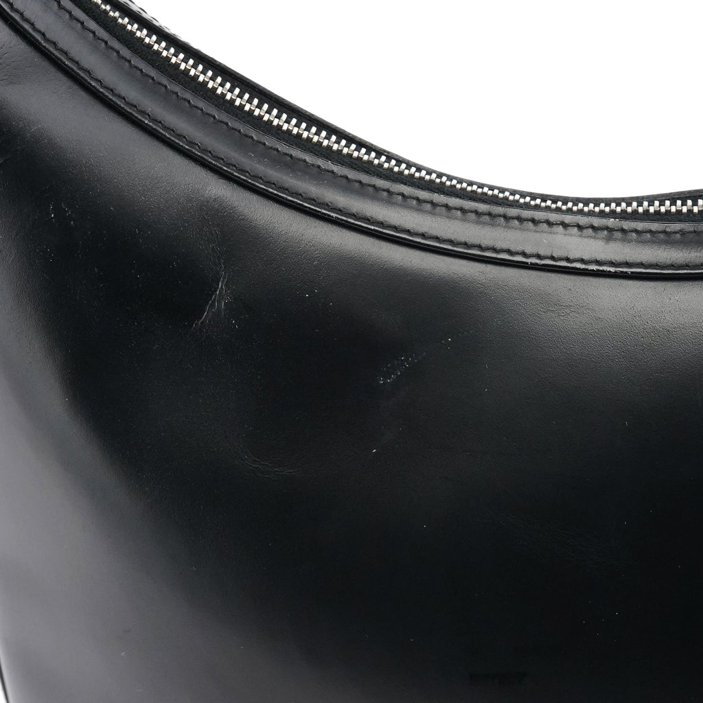 001 3814 Black Leather Hobo Shoulder Bag