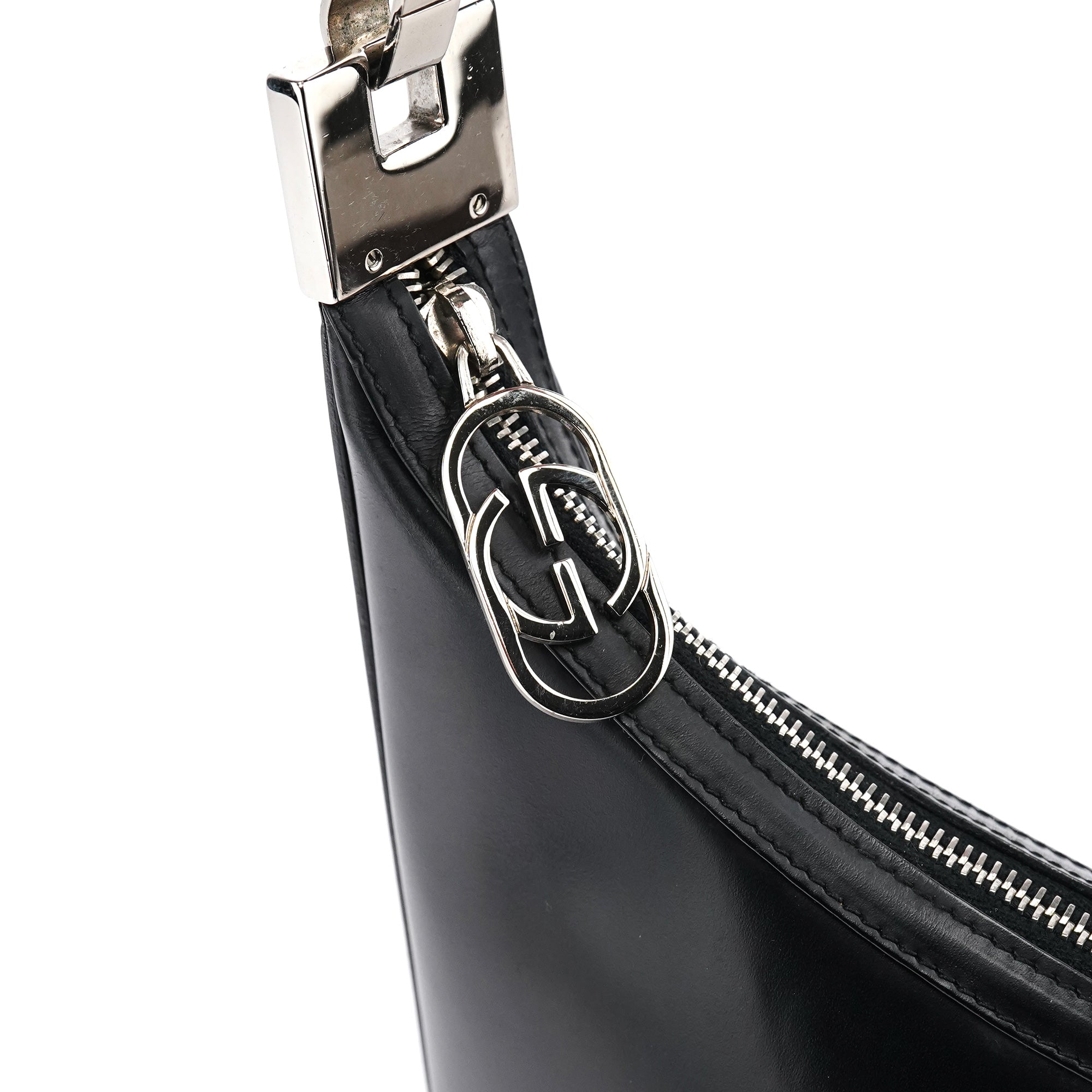 001 3814 Black Leather Hobo Shoulder Bag