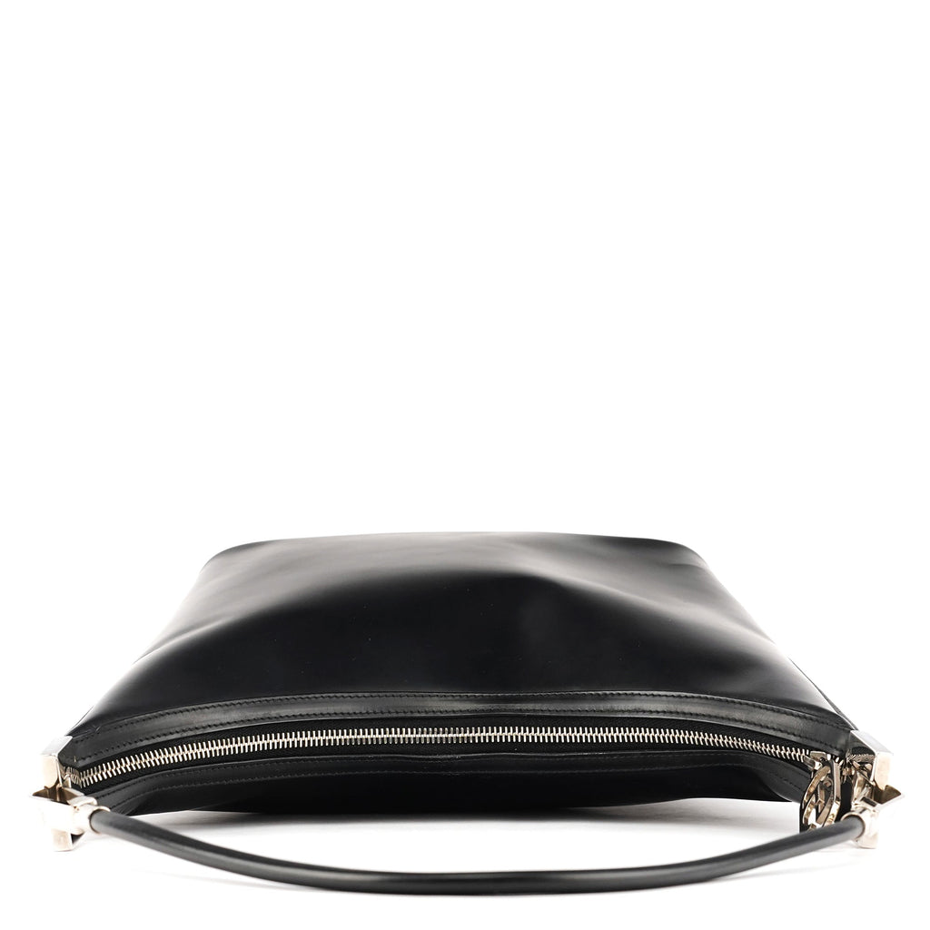 001 3814 Black Leather Hobo Shoulder Bag