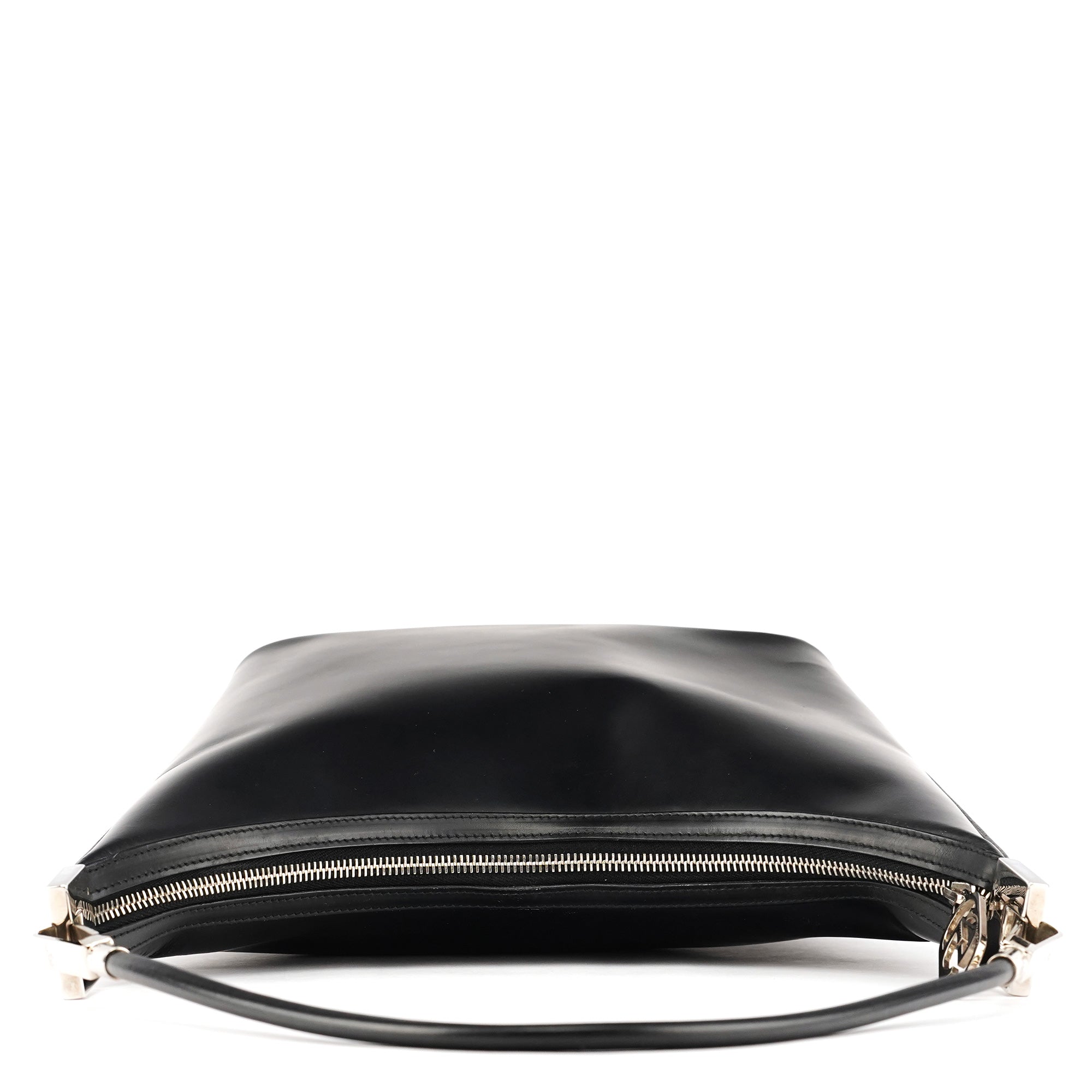 001 3814 Black Leather Hobo Shoulder Bag