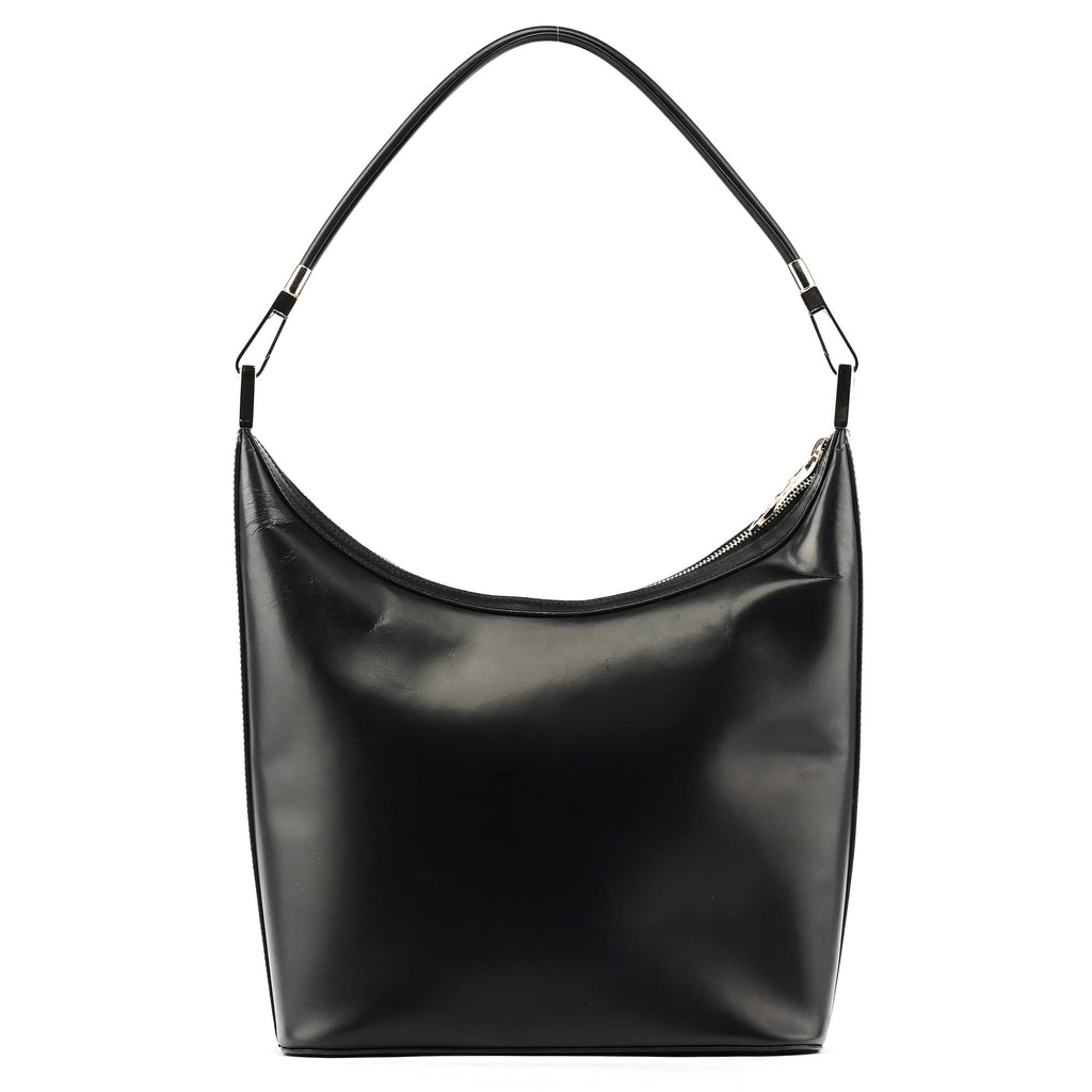 001 3814 Black Leather Hobo Shoulder Bag