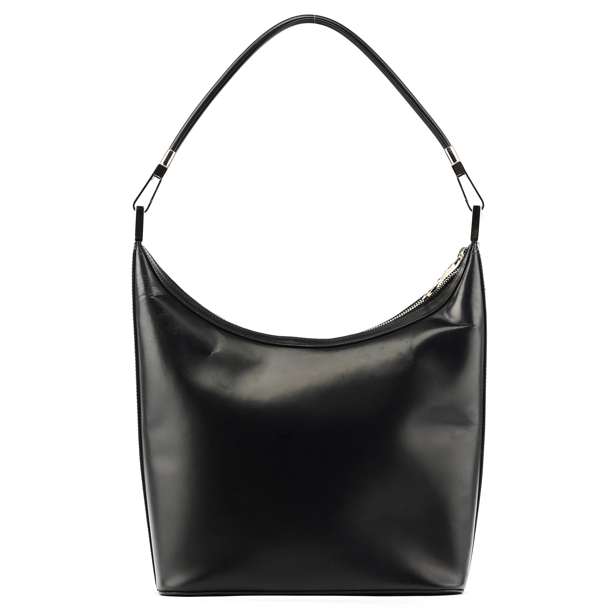 001 3814 Black Leather Hobo Shoulder Bag