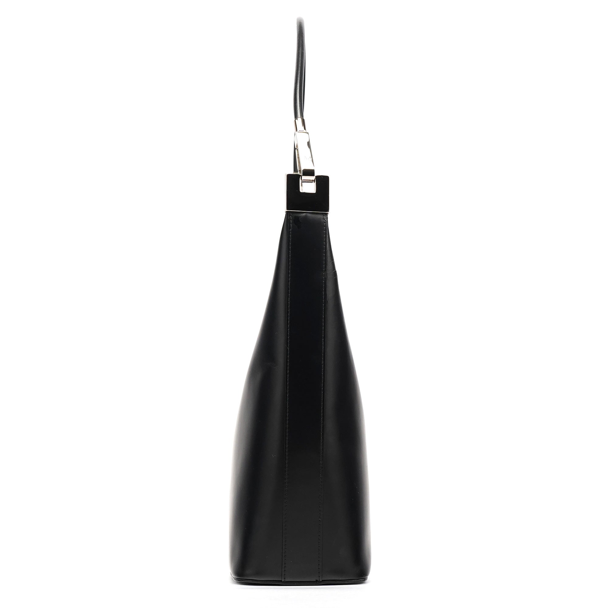 001 3814 Black Leather Hobo Shoulder Bag