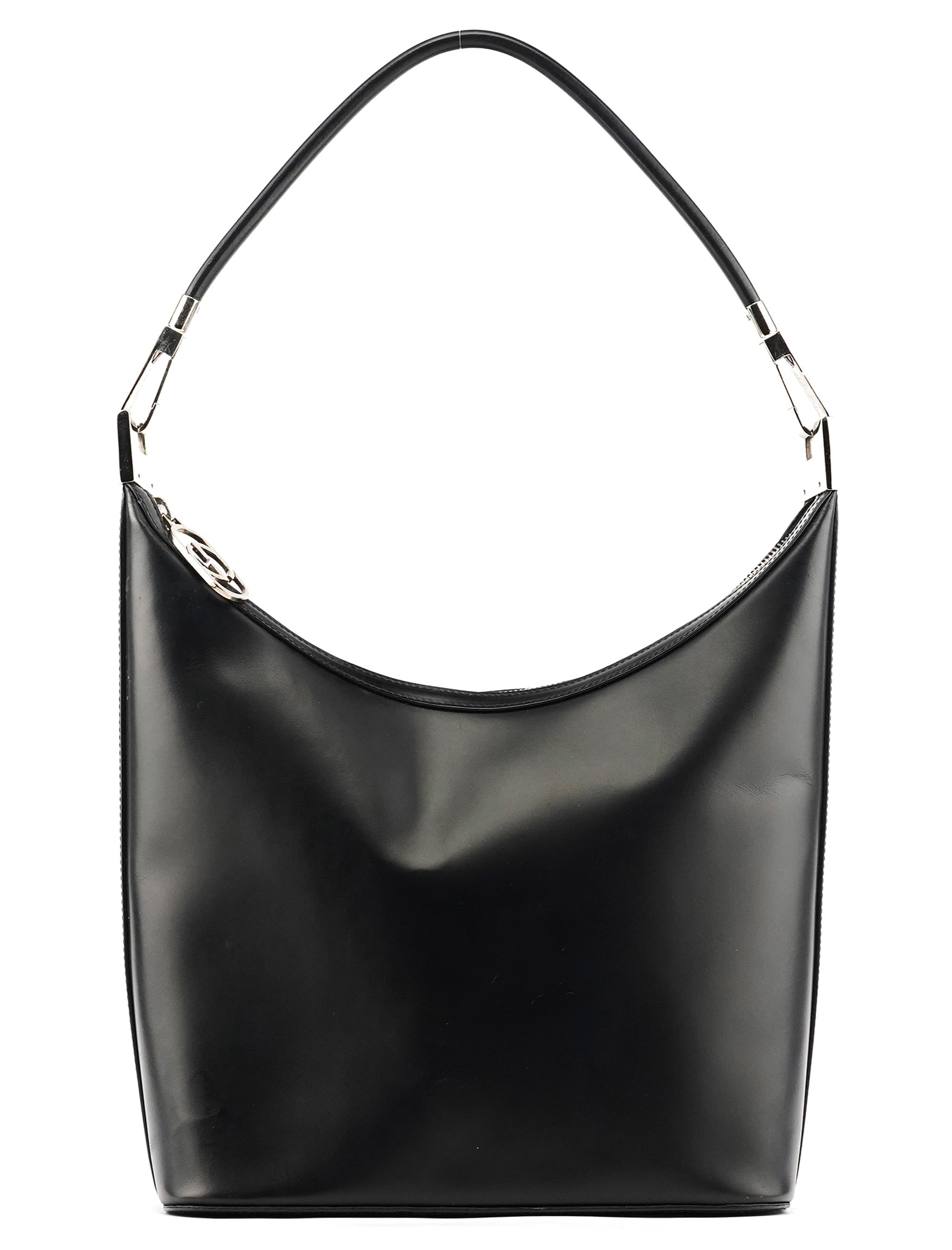 001 3814 Black Leather Hobo Shoulder Bag