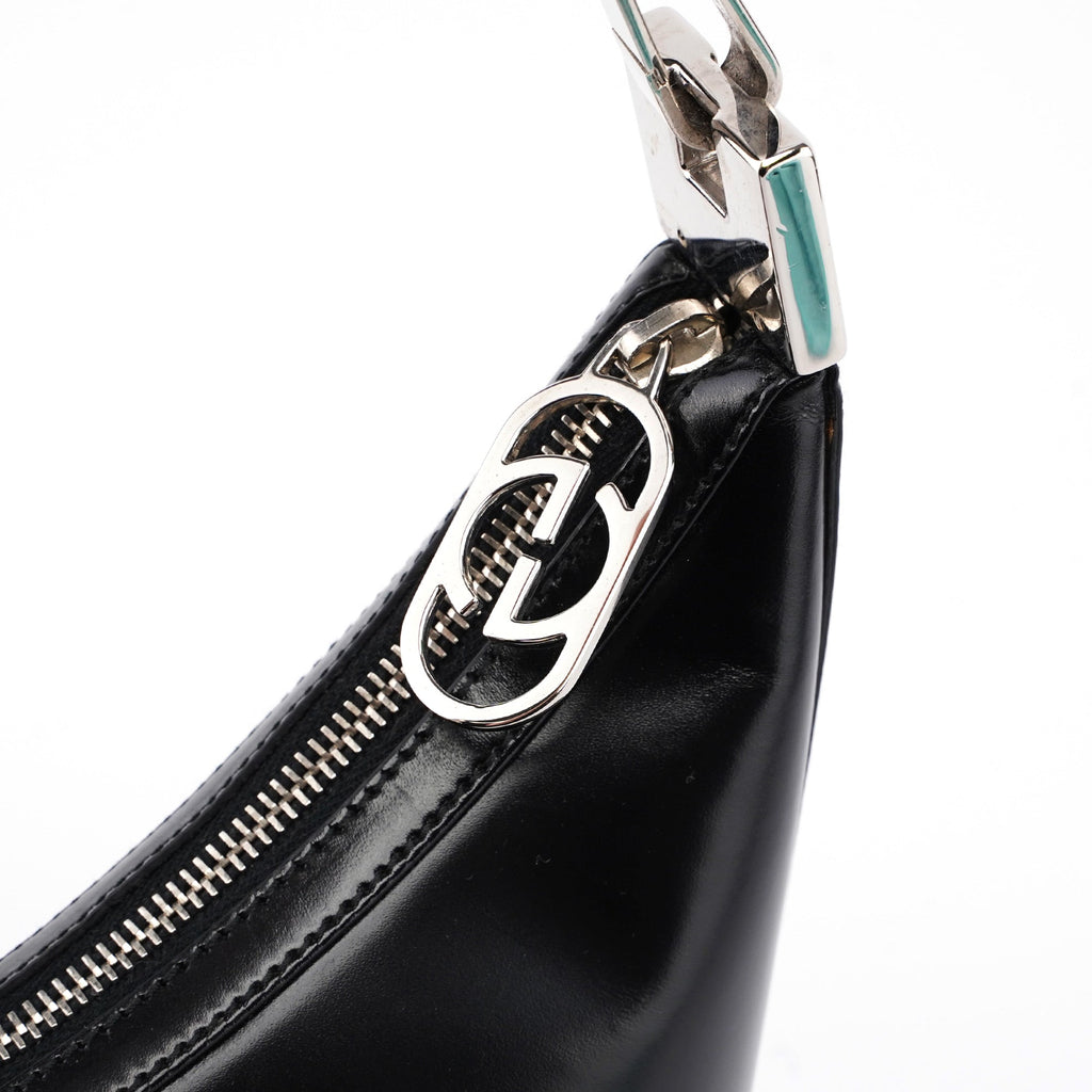 001 3814 Black Leather Hobo Shoulder Bag