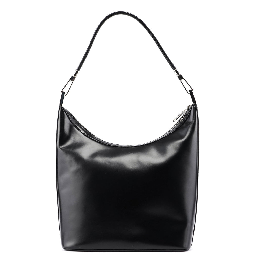 001 3814 Black Leather Hobo Shoulder Bag