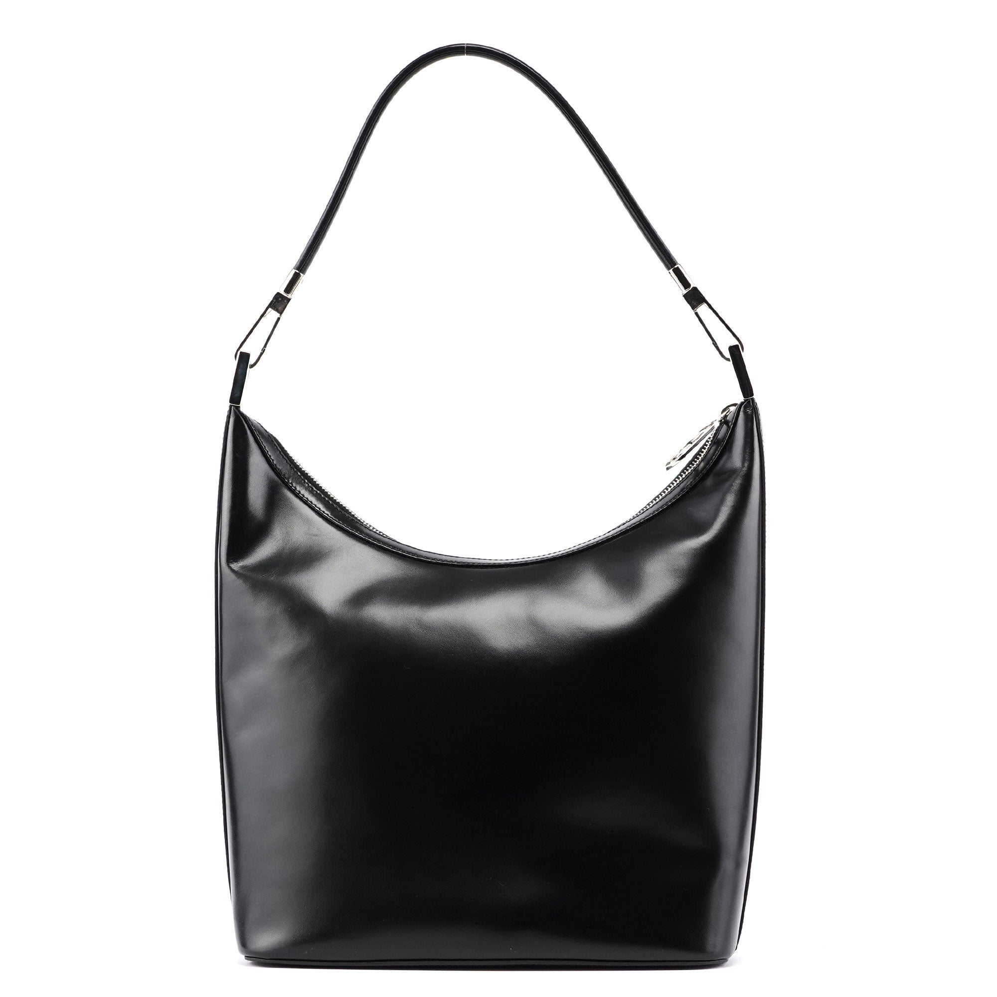 001 3814 Black Leather Hobo Shoulder Bag
