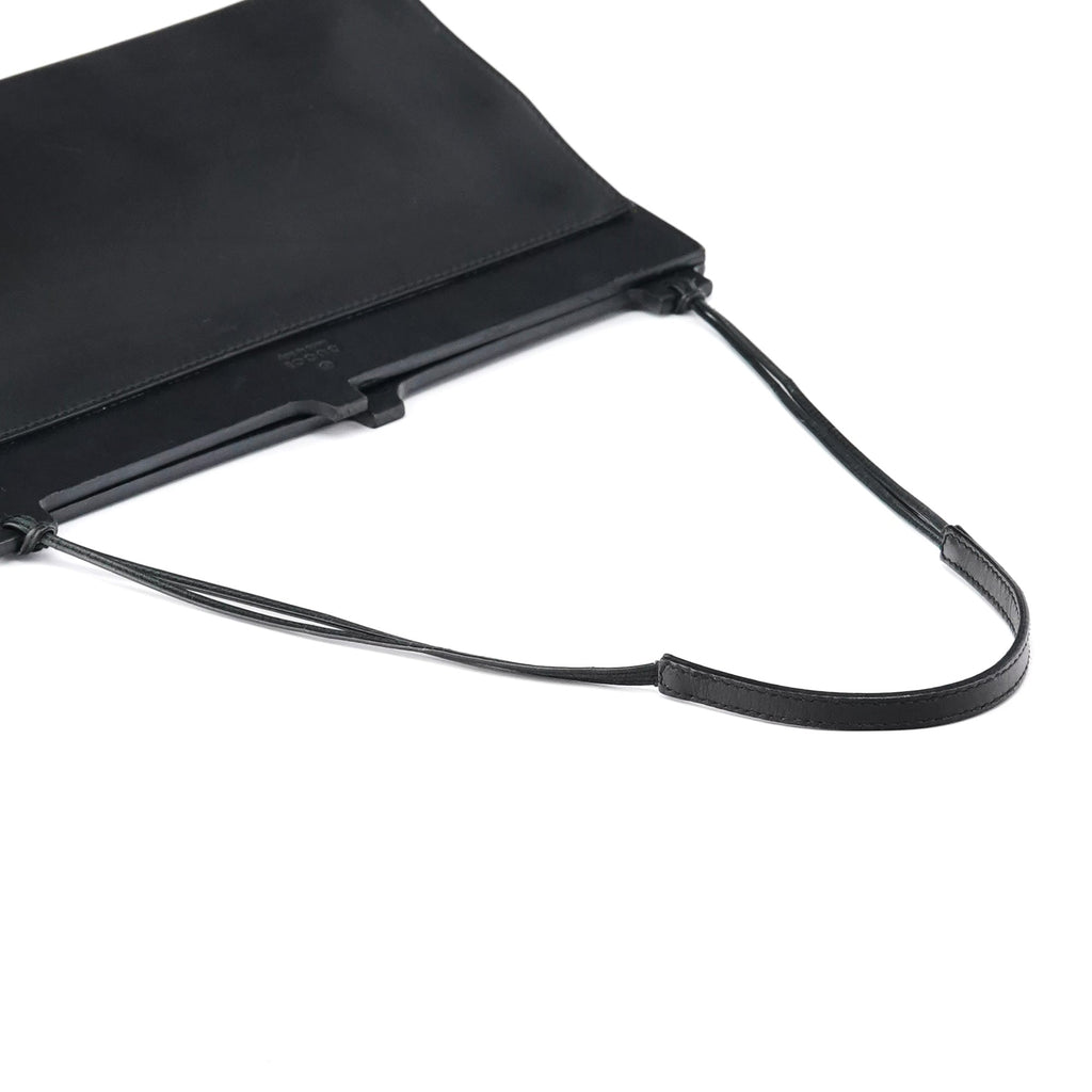 001 3841 Black Calfskin Leather Shoulder Bag