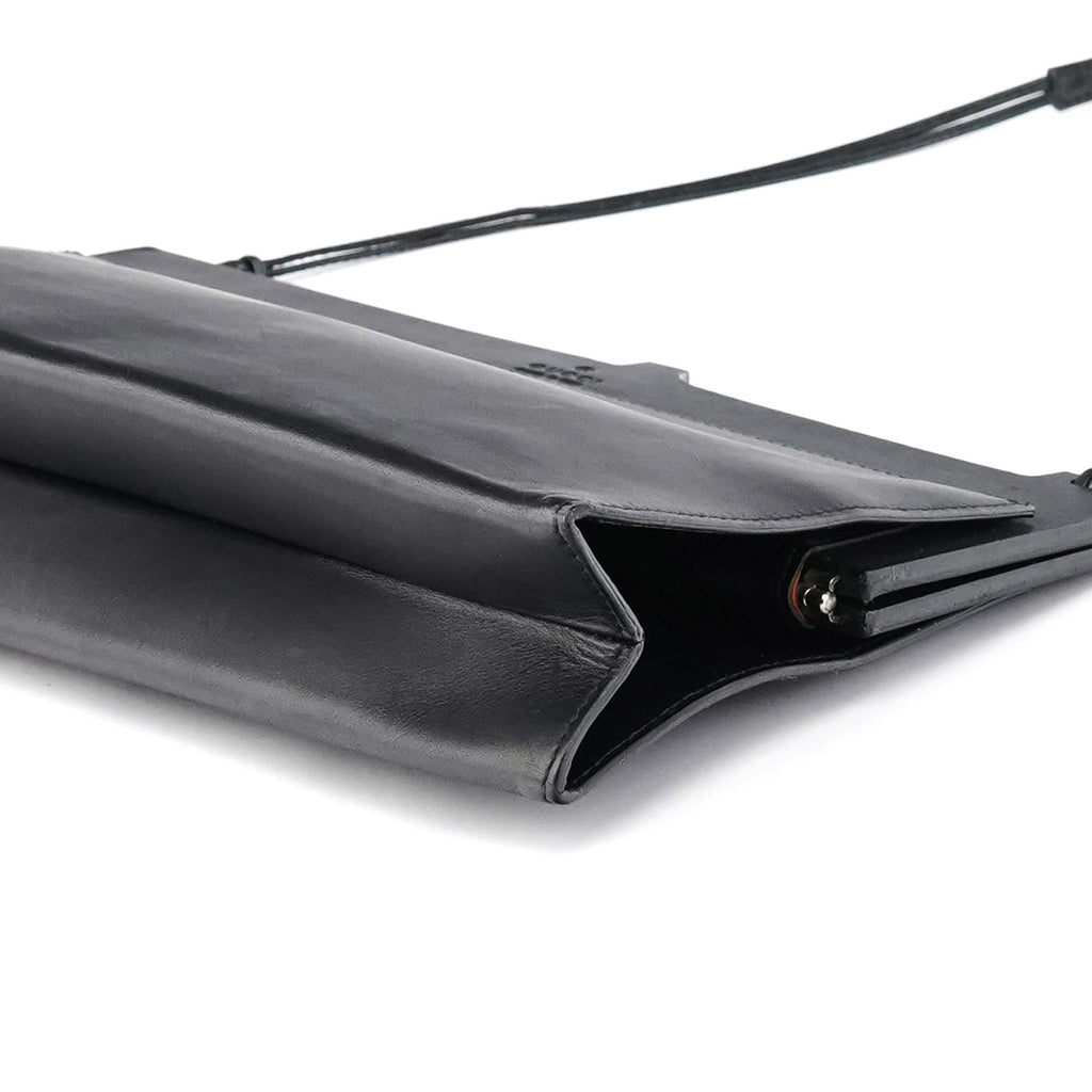 001 3841 Black Calfskin Leather Shoulder Bag
