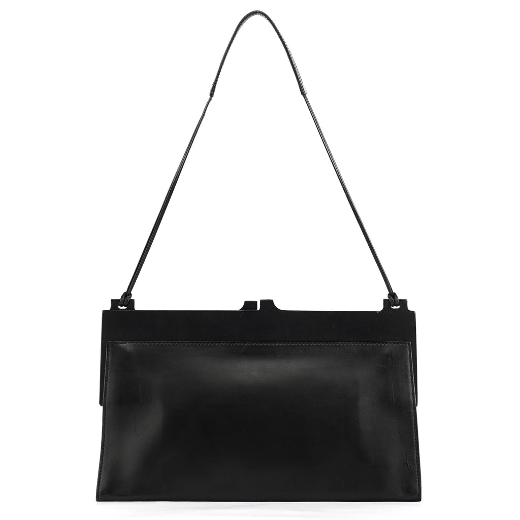 001 3841 Black Calfskin Leather Shoulder Bag