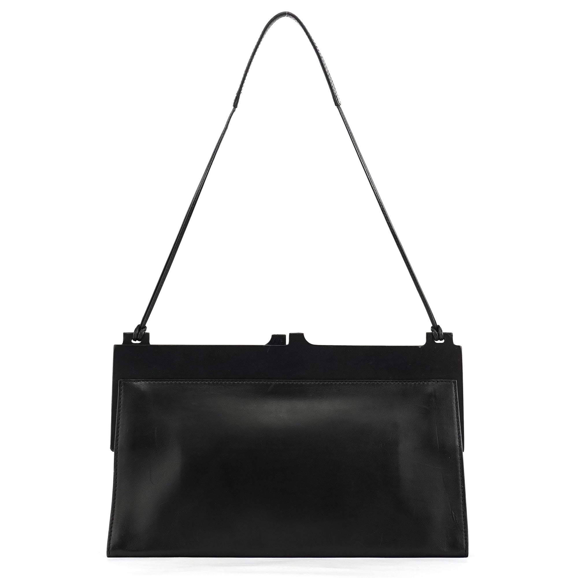 001 3841 Black Calfskin Leather Shoulder Bag