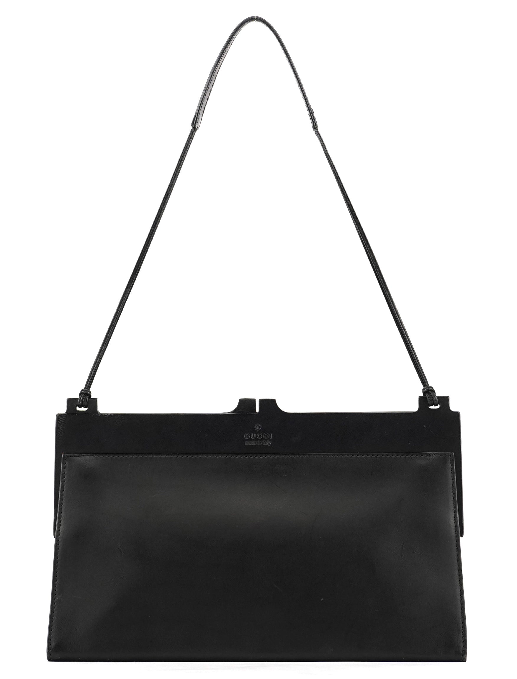 001 3841 Black Calfskin Leather Shoulder Bag