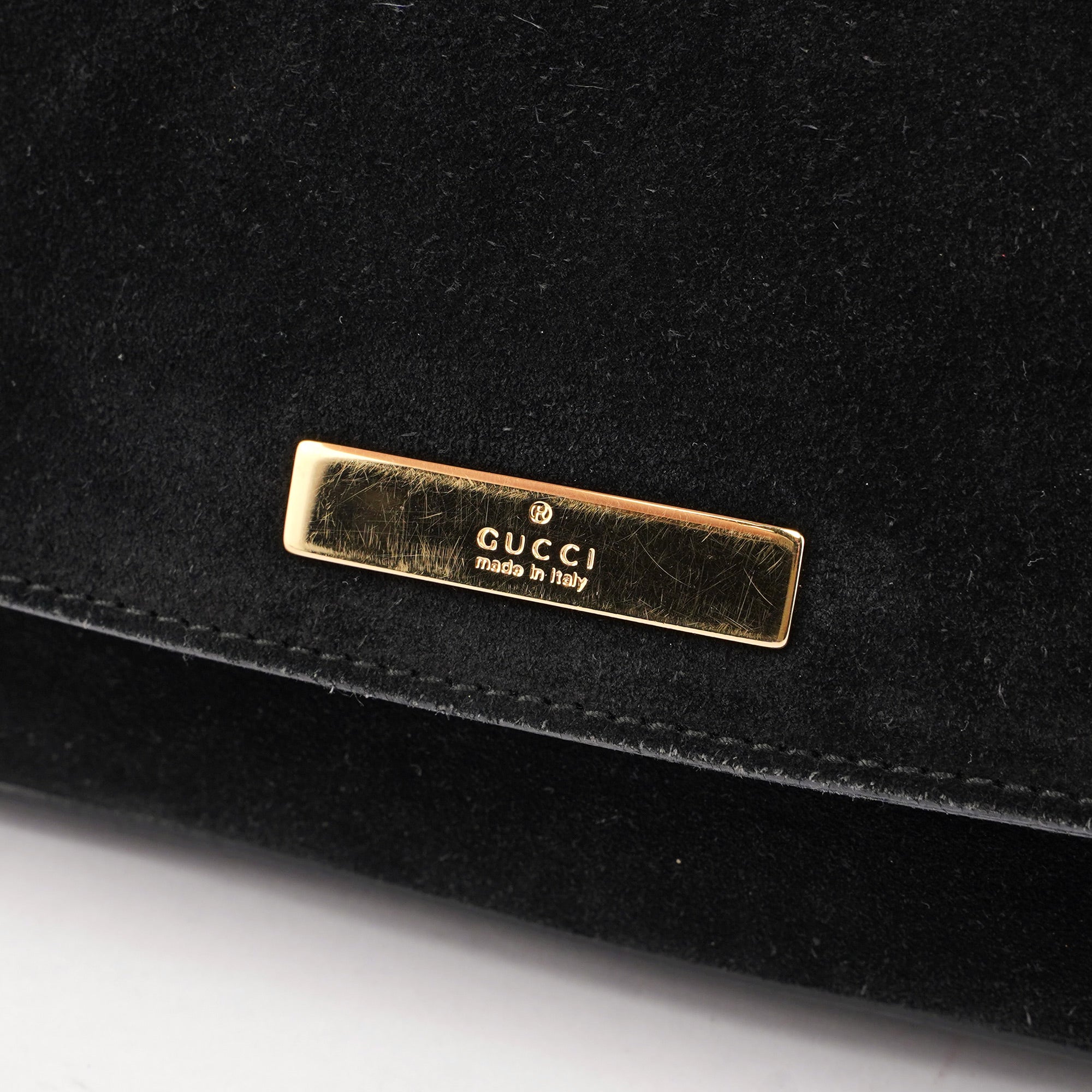 001 4047 Black Bamboo Suede Shoulder Bag