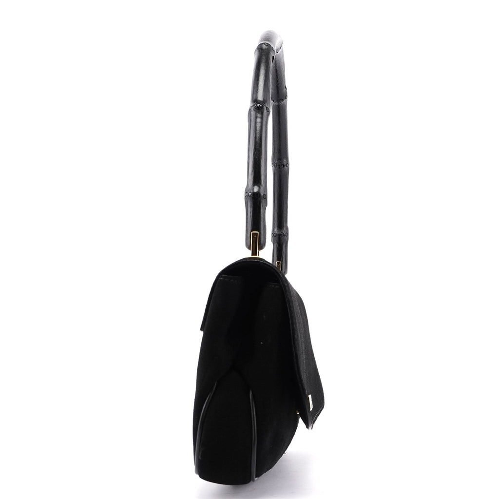 001 4047 Black Suede Bamboo Shoulder Bag