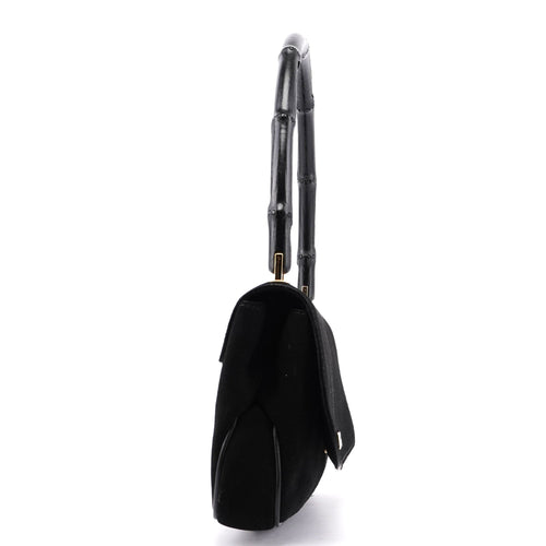 001 4047 Black Suede Bamboo Shoulder Bag