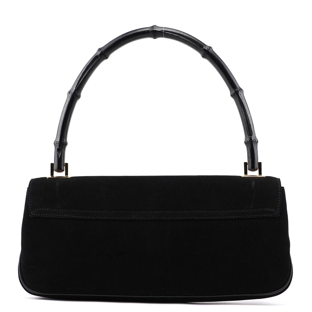 001 4047 Black Suede Bamboo Shoulder Bag