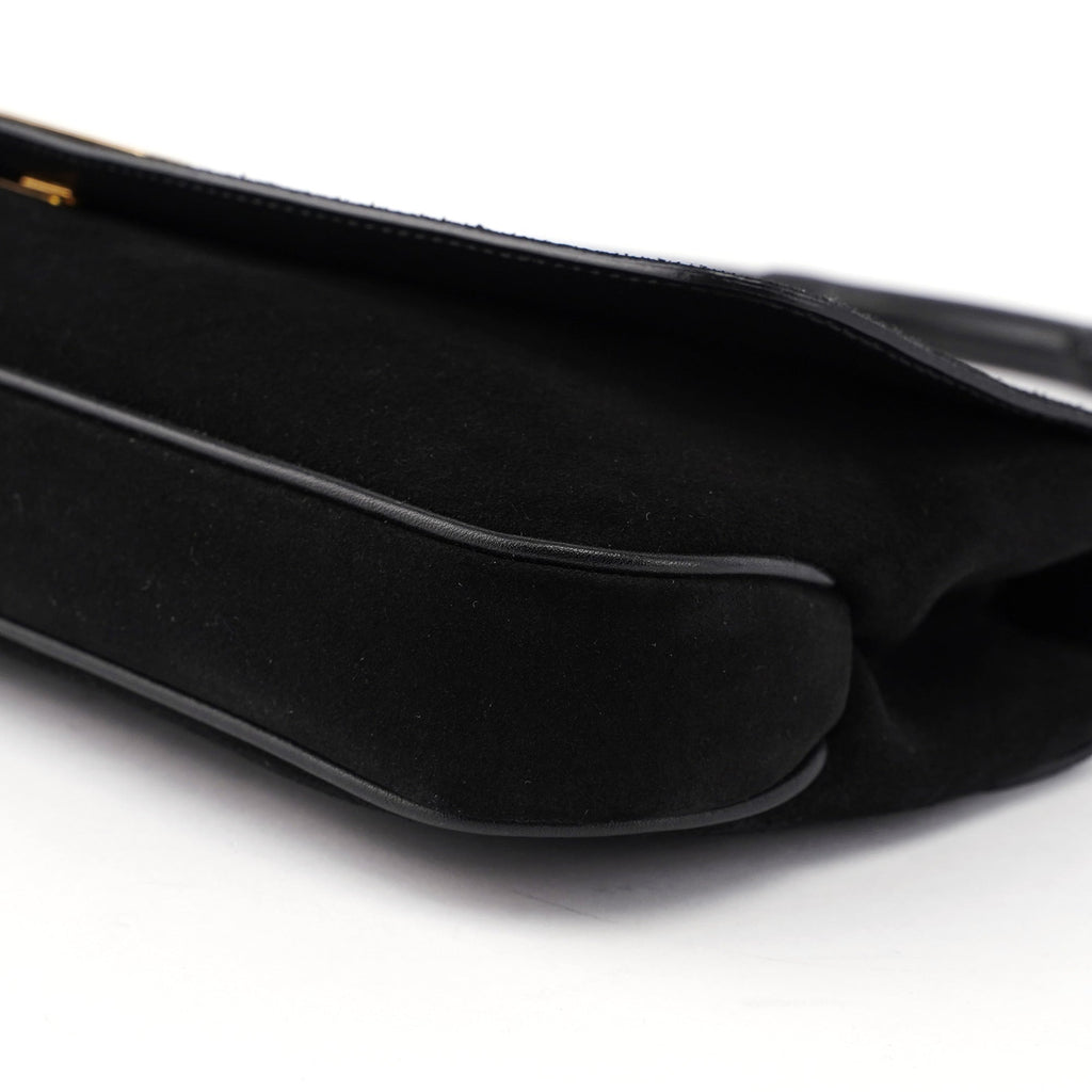 001 4047 Black Suede Bamboo Shoulder Bag