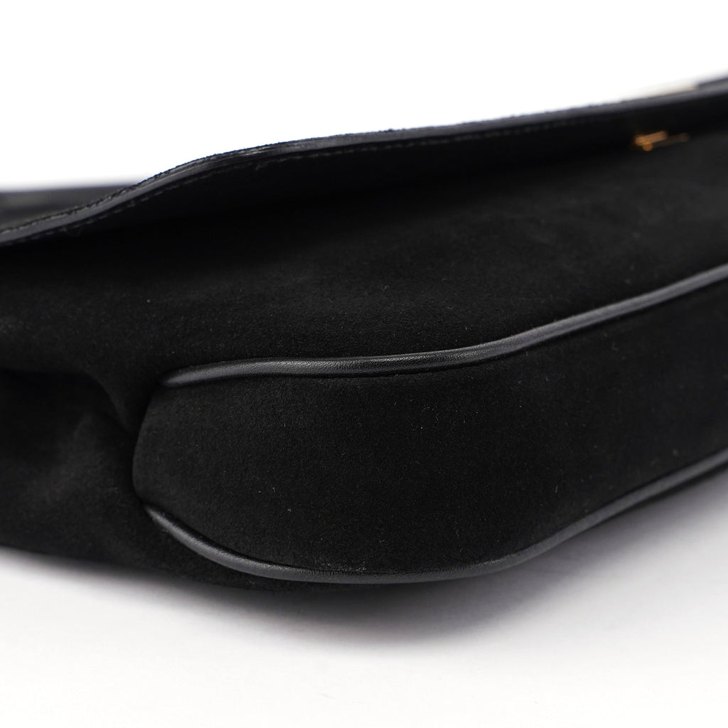 001 4047 Black Suede Bamboo Shoulder Bag