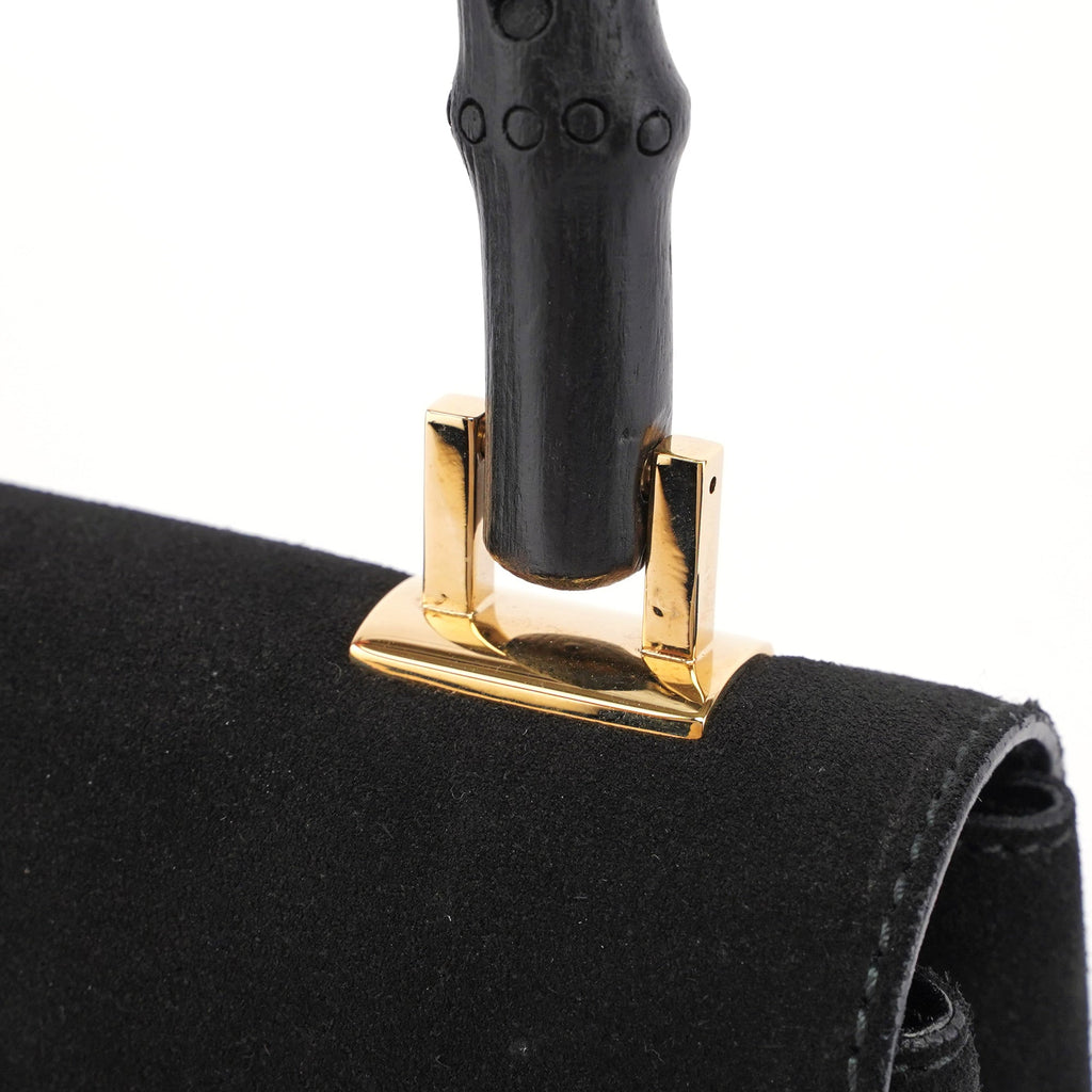 001 4047 Black Suede Bamboo Shoulder Bag