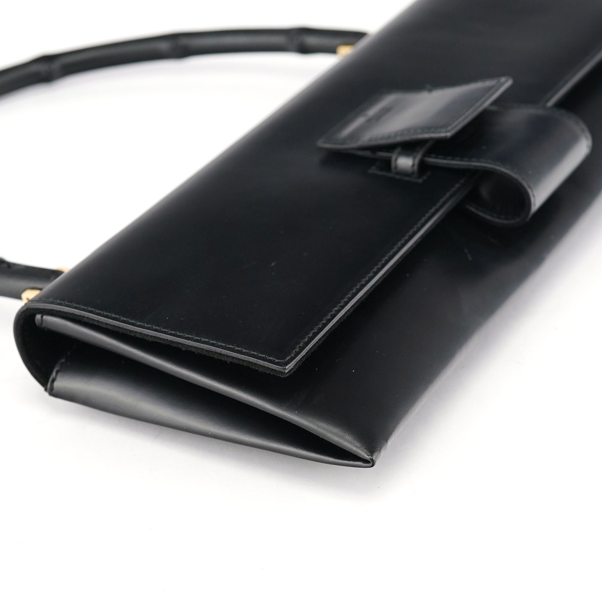 001 4055 Black Leather Bamboo Shoulder Bag