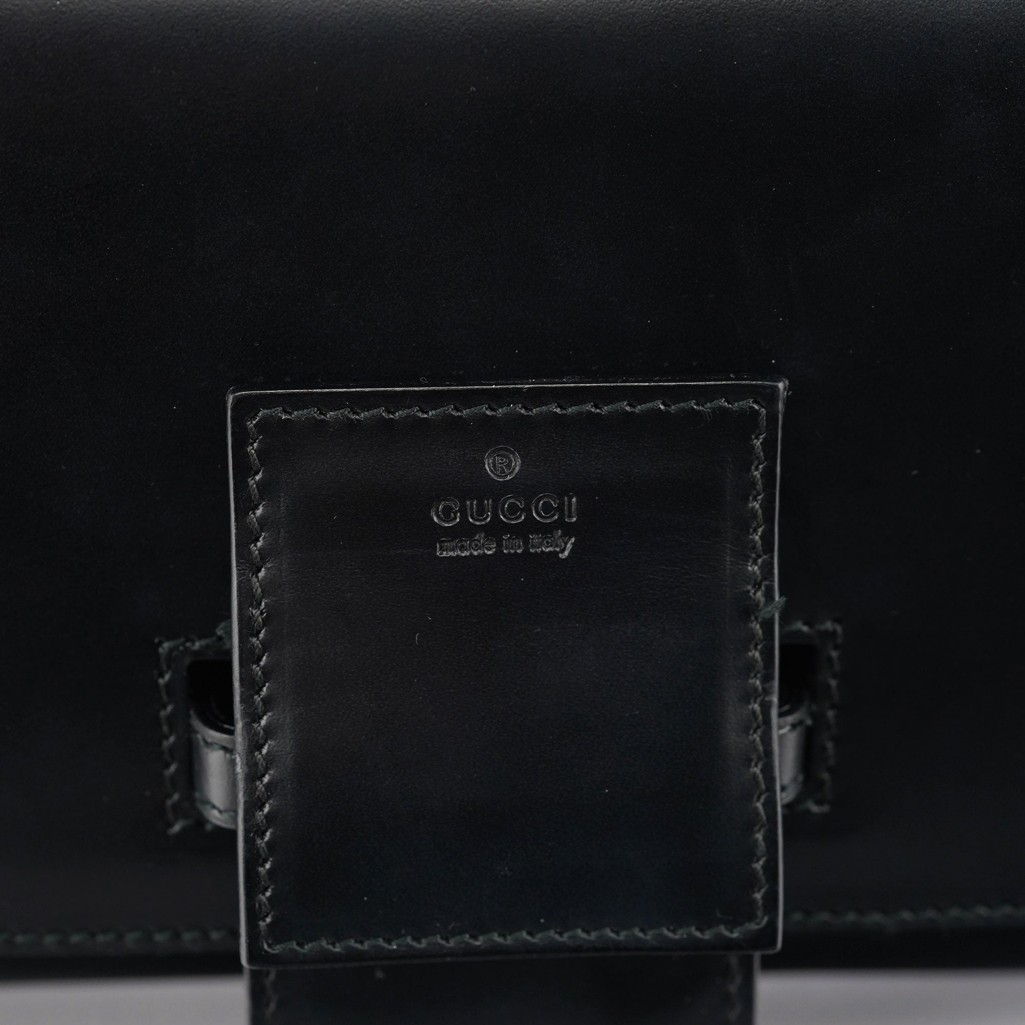 001 4055 Black Leather Bamboo Shoulder Bag