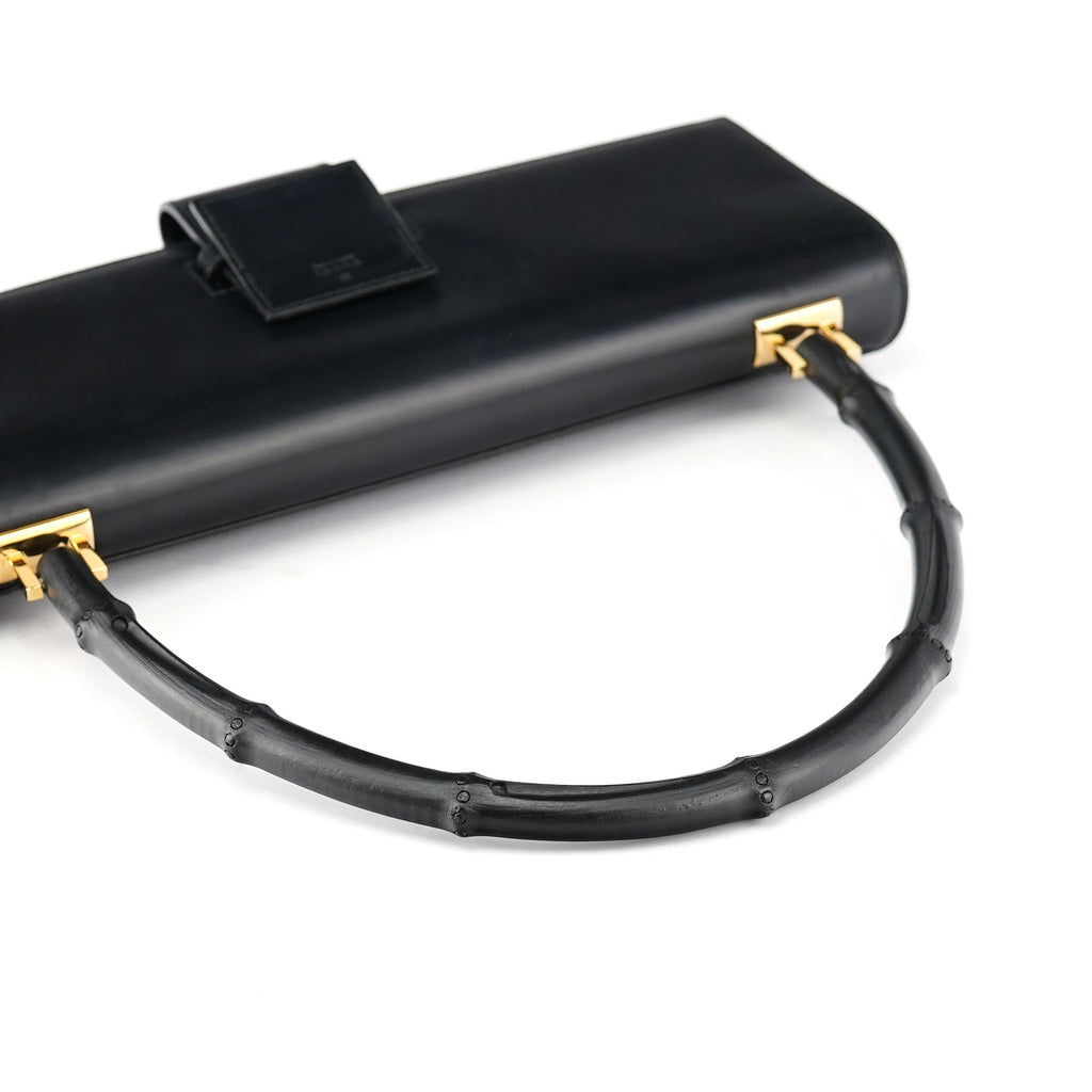 001 4055 Black Leather Bamboo Shoulder Bag