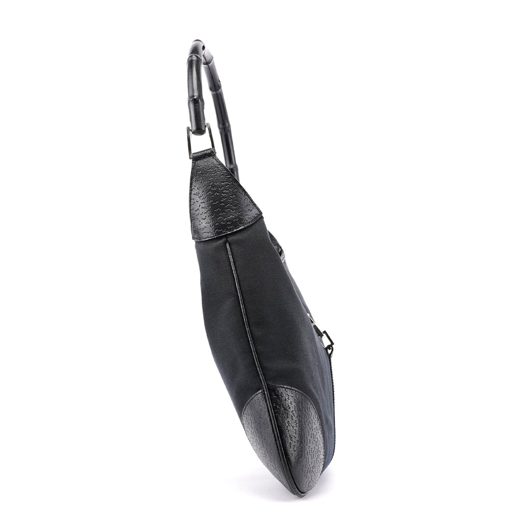 001 4061 Black Canvas Jackie Bamboo Shoulder Bag