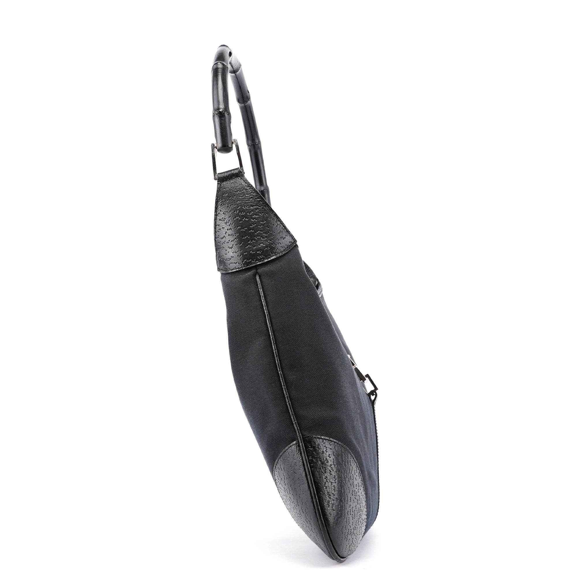 001 4061 Black Canvas Jackie Bamboo Shoulder Bag