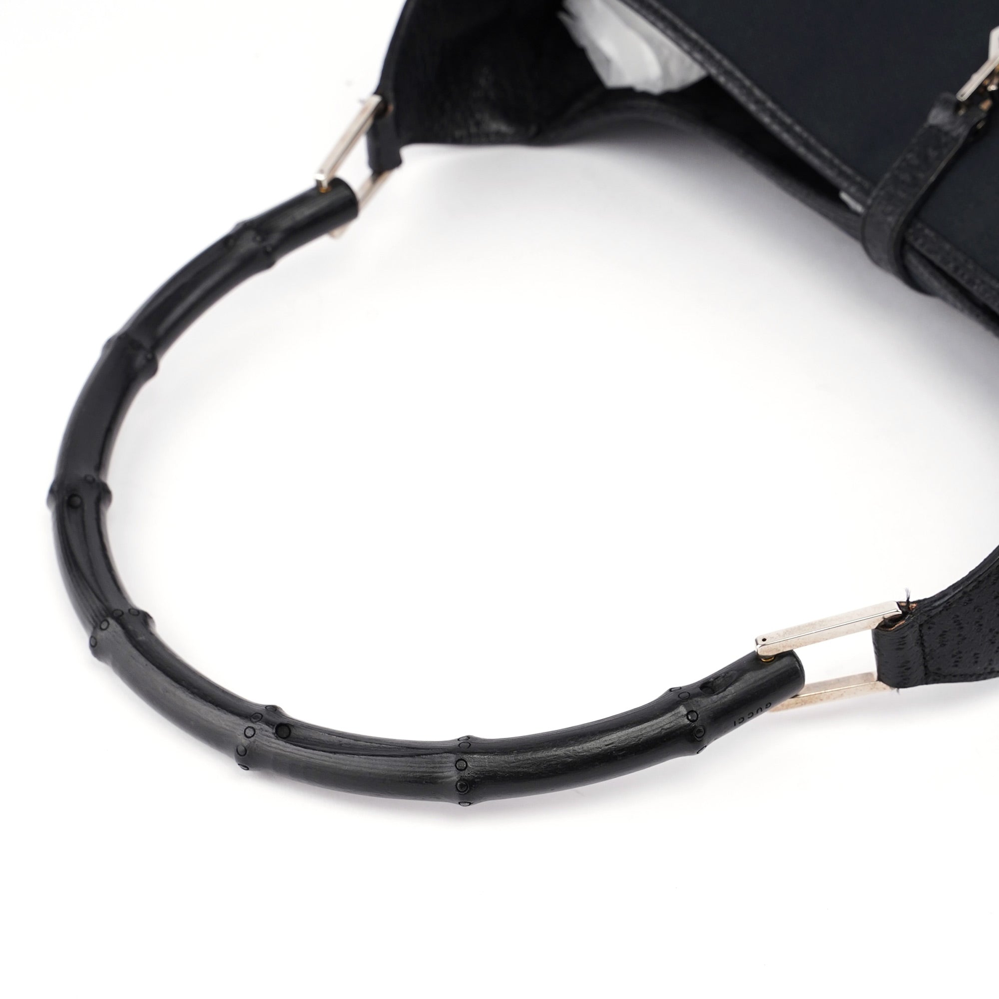 001 4061 Black Canvas Jackie Bamboo Shoulder Bag