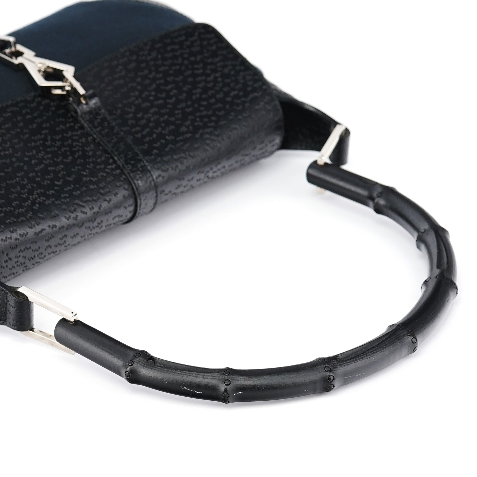 001 4096 Black Canvas Jackie Bamboo Shoulder Bag