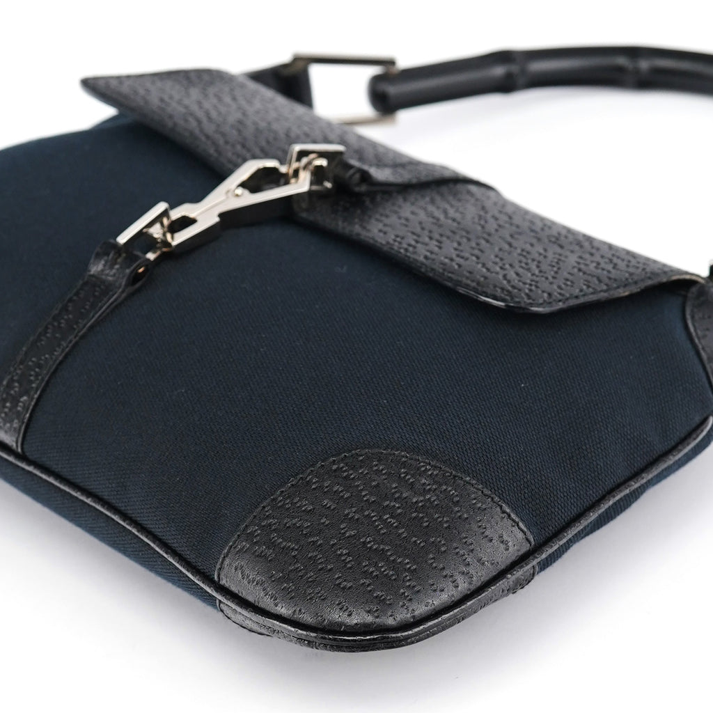 001 4096 Black Canvas Jackie Bamboo Shoulder Bag