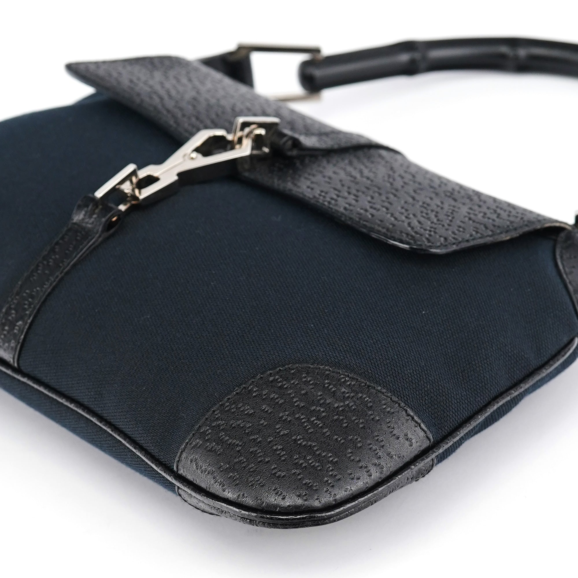 001 4096 Black Canvas Jackie Bamboo Shoulder Bag
