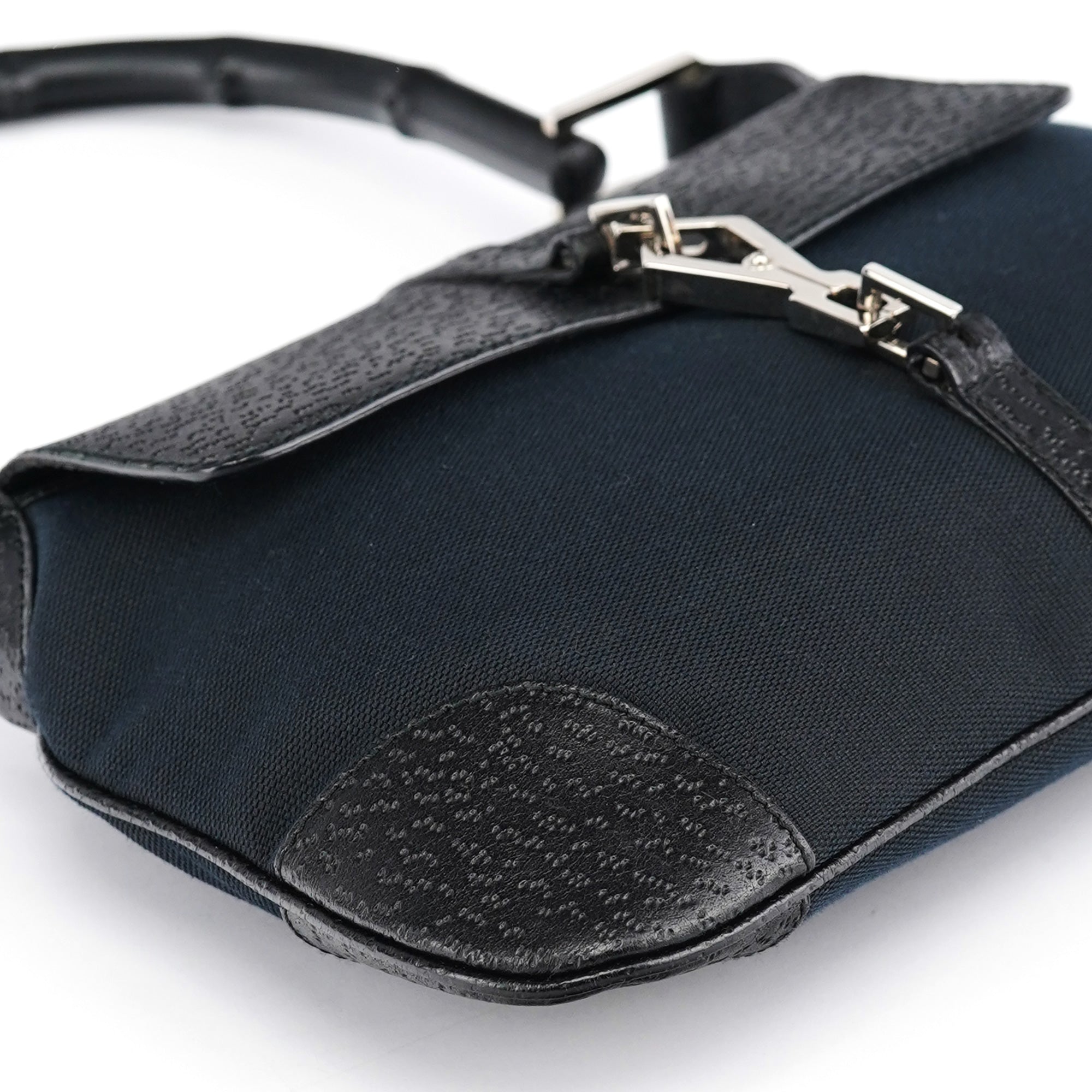 001 4096 Black Canvas Jackie Bamboo Shoulder Bag