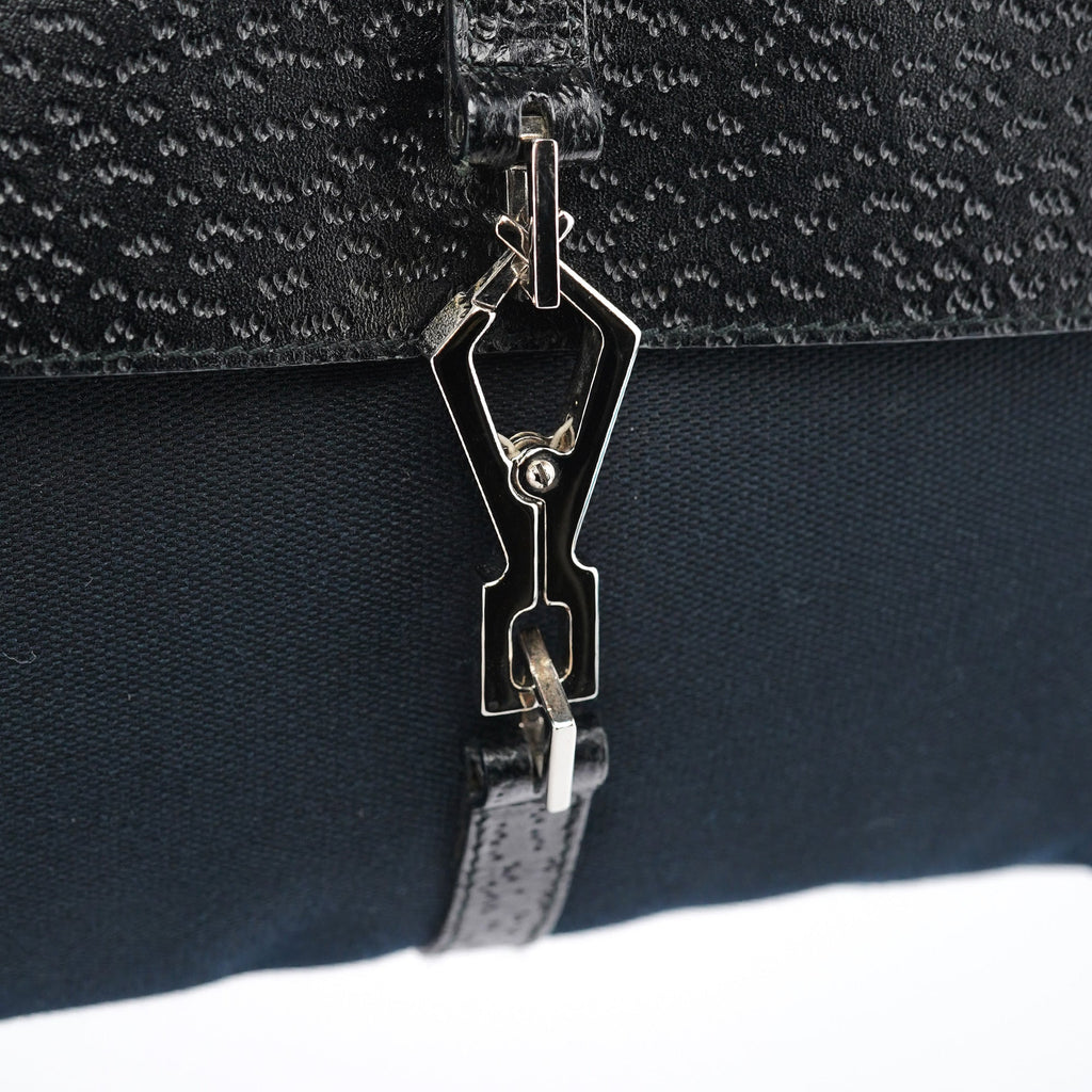 001 4096 Black Canvas Jackie Bamboo Shoulder Bag