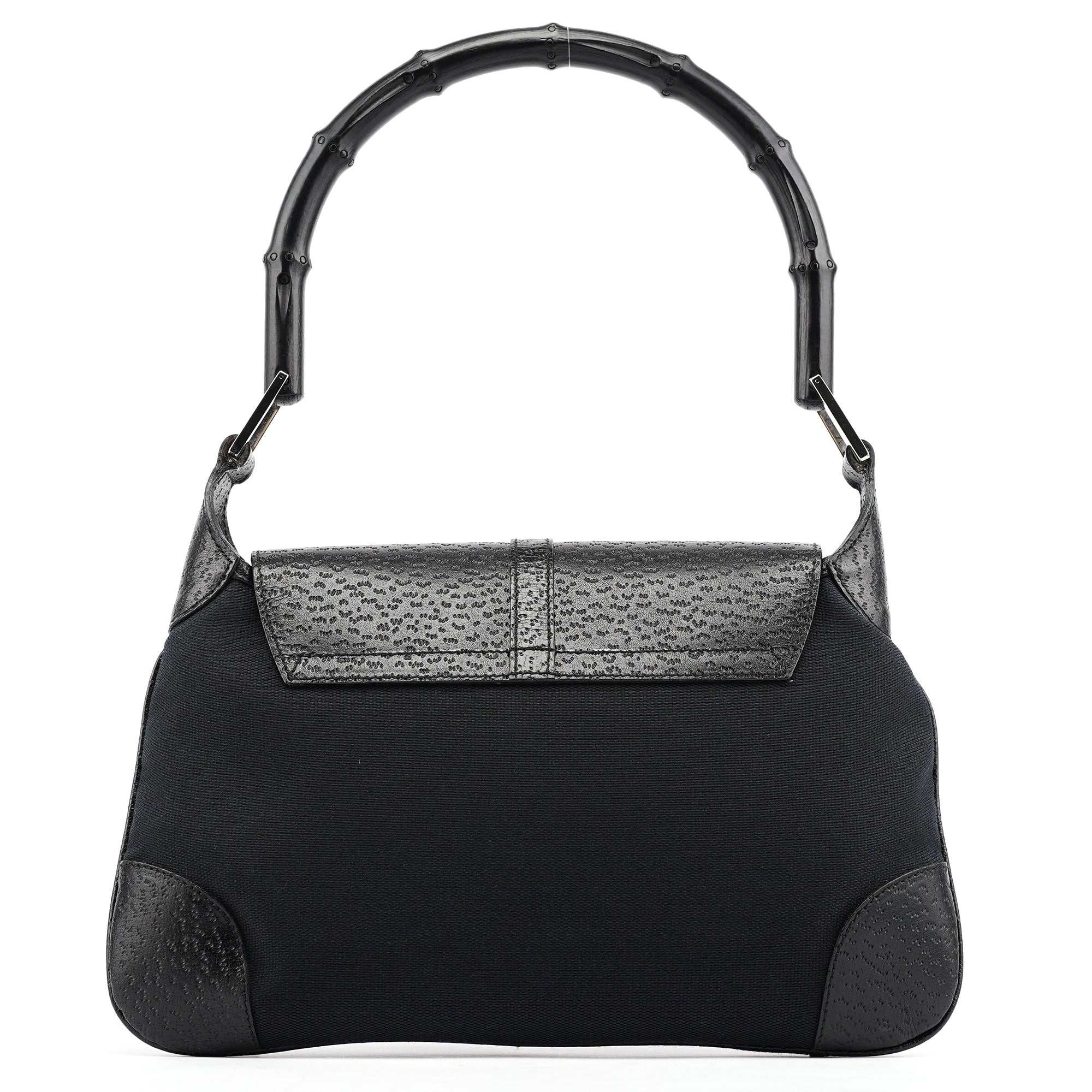 001 4096 Black Canvas Jackie Bamboo Shoulder Bag