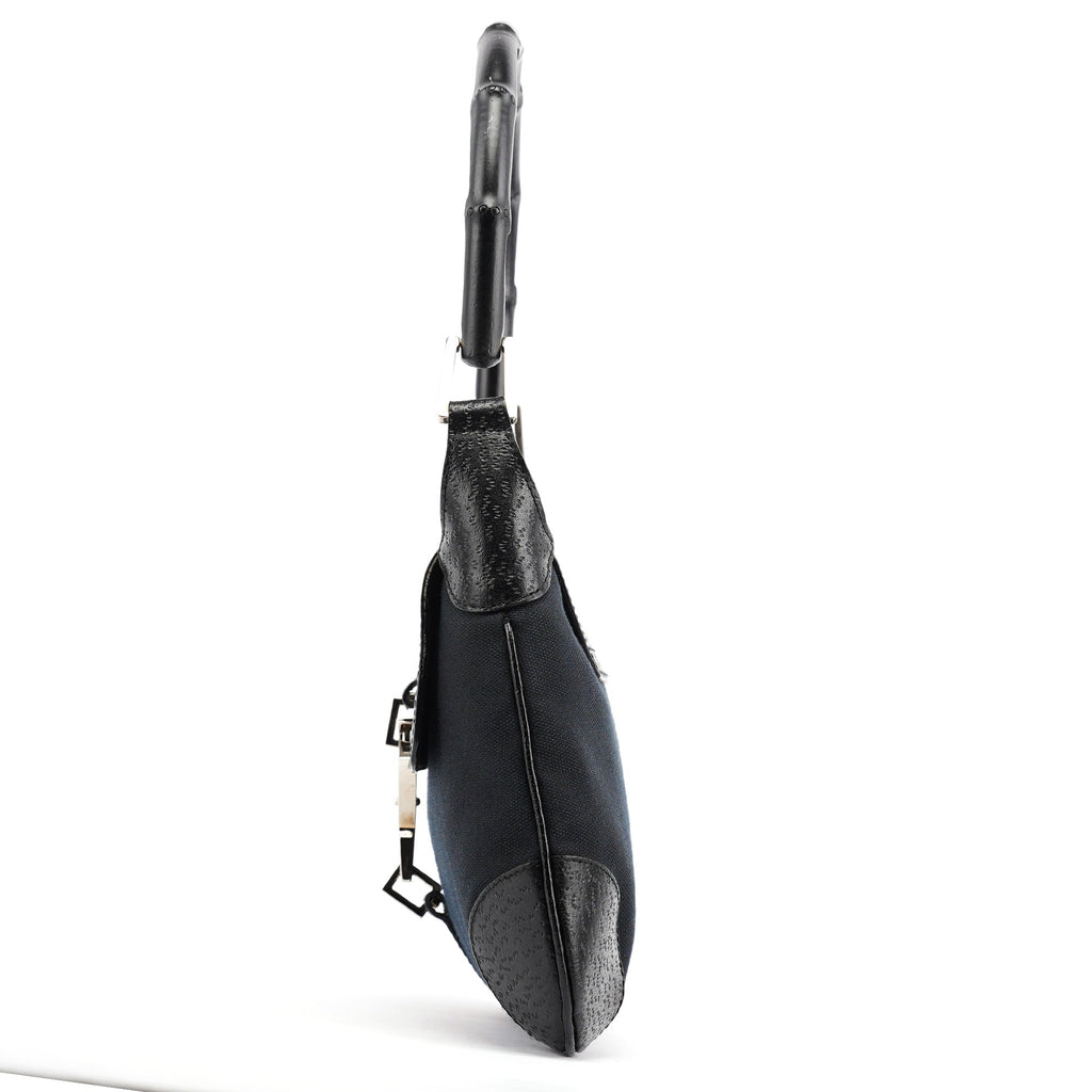 001 4096 Black Canvas Jackie Bamboo Shoulder Bag