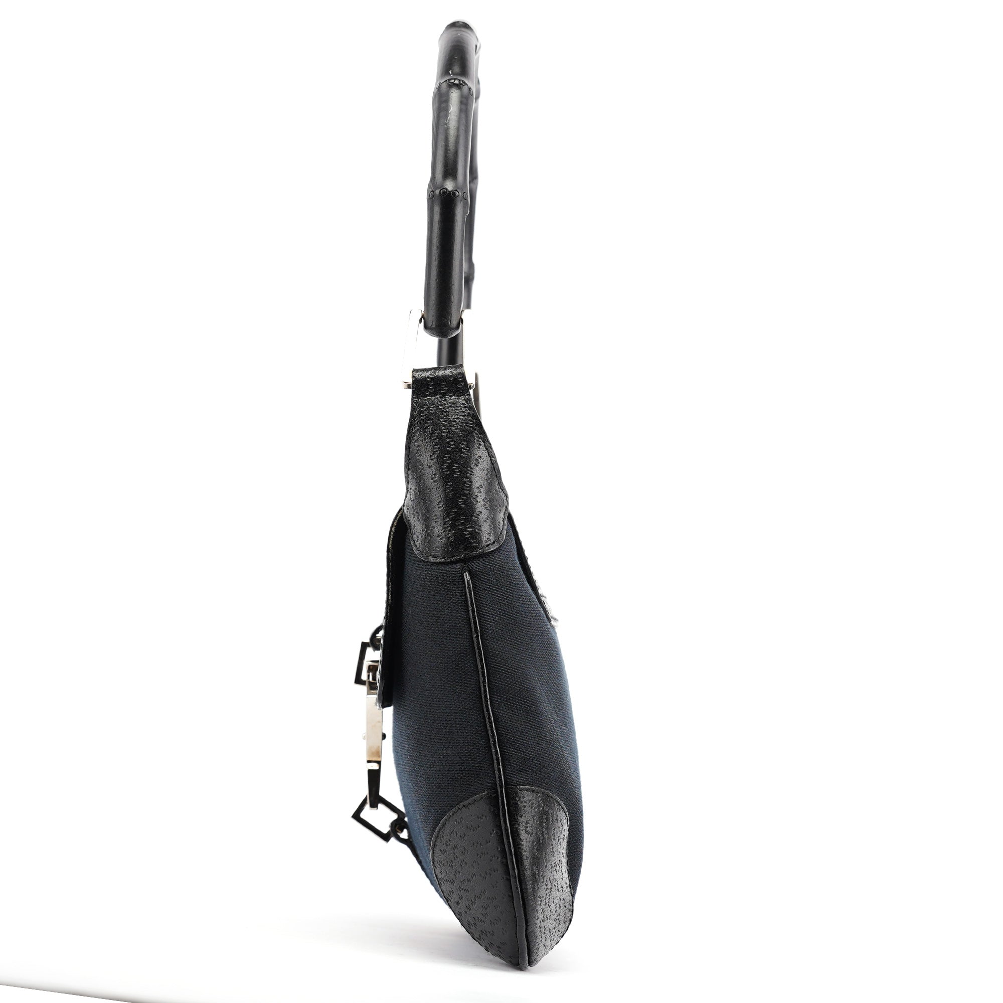 001 4096 Black Canvas Jackie Bamboo Shoulder Bag