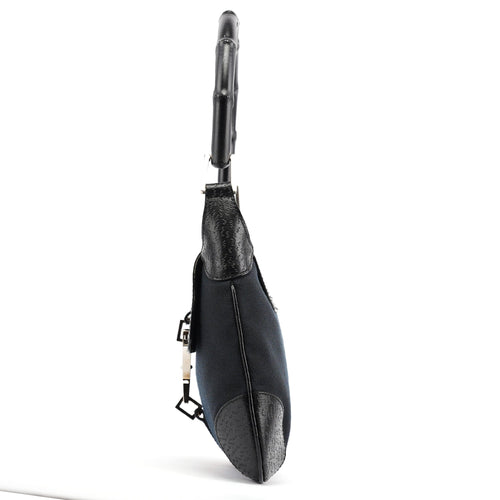 001 4096 Black Canvas Jackie Bamboo Shoulder Bag