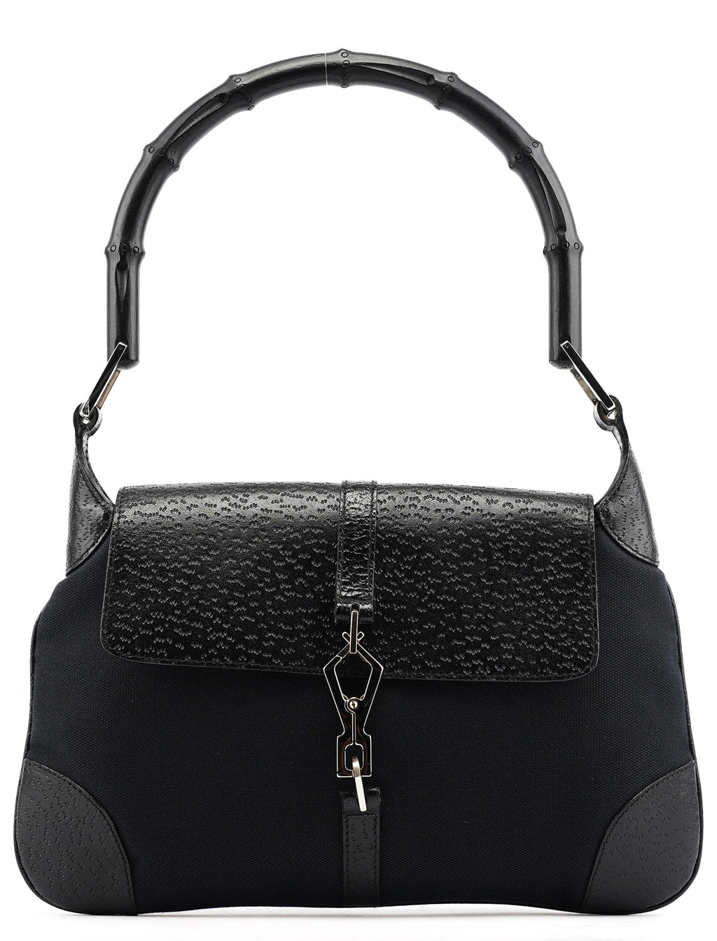 001 4096 Black Canvas Jackie Bamboo Shoulder Bag