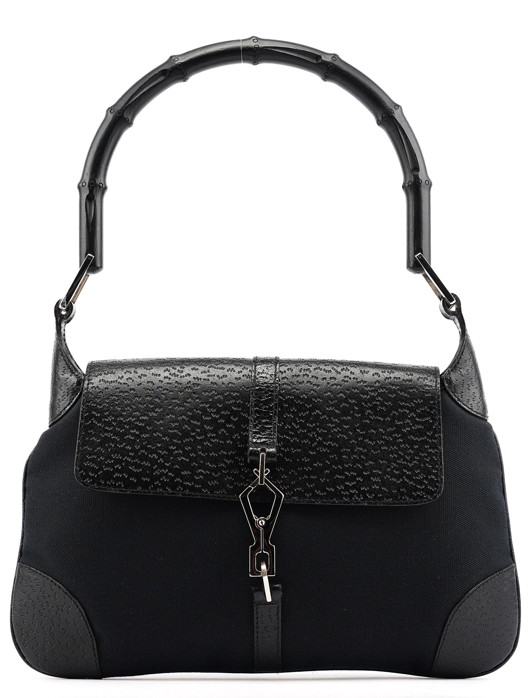 001 4096 Black Canvas Jackie Bamboo Shoulder Bag