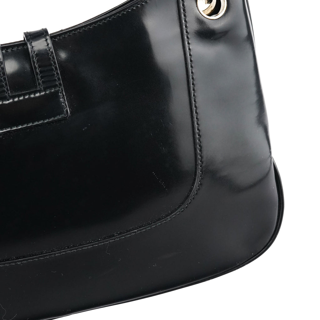 001 4150 Black Patent Leather Jackie Shoulder Bag